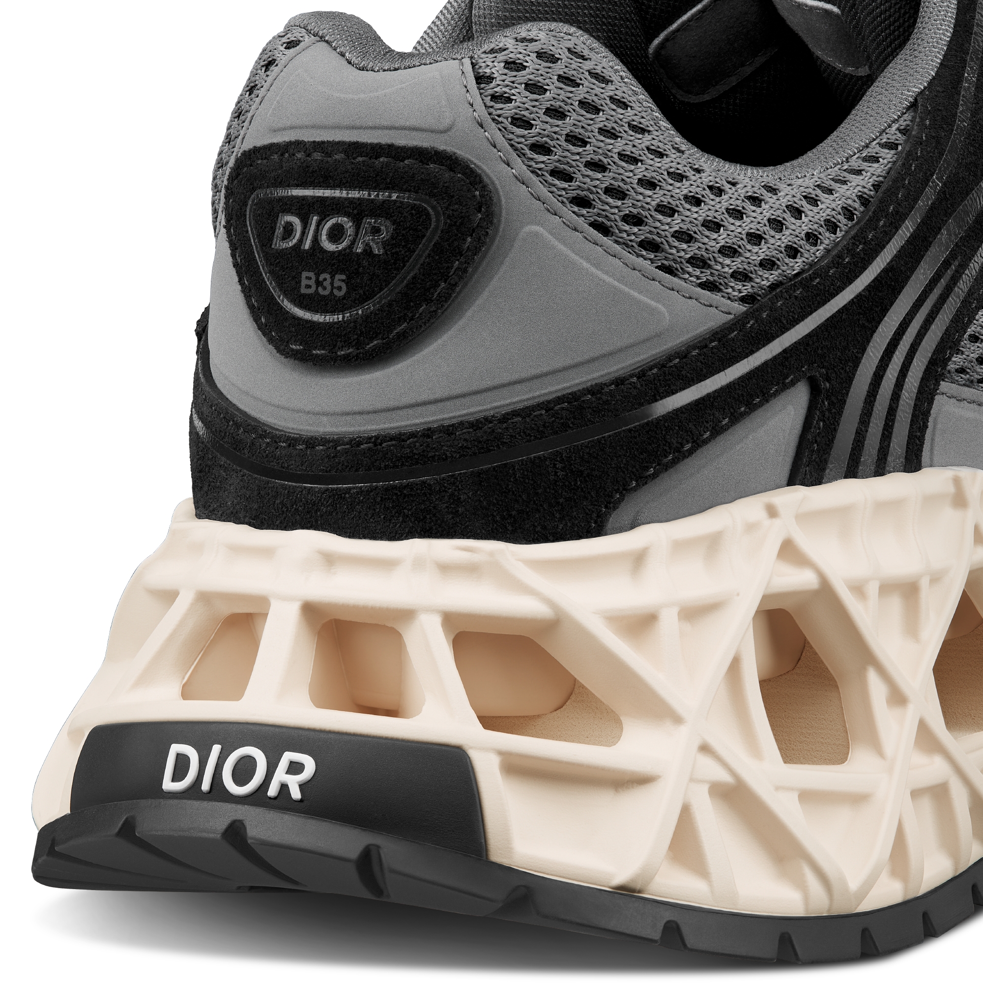 B35 NXXT 运动鞋 黑色绒面革、灰色科技面料和灰色网眼织物 E09