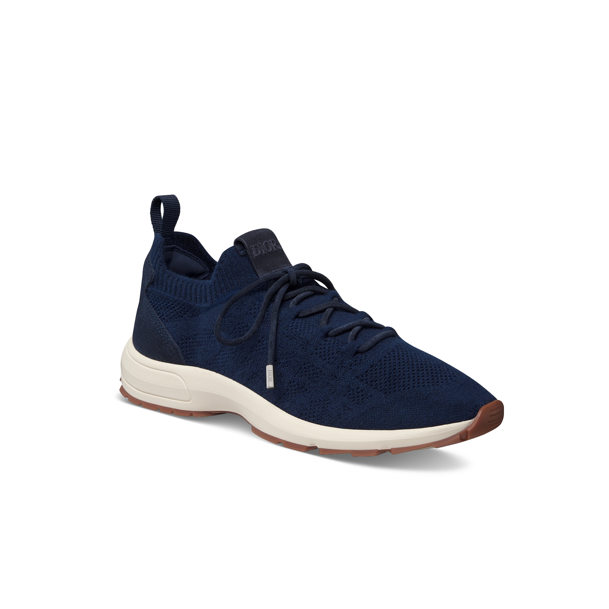 B80 Lounge 运动鞋 海军蓝色山羊绒、绵羊毛和桑蚕丝混纺针织面料藤格纹搭配海军蓝色绒面革 E03