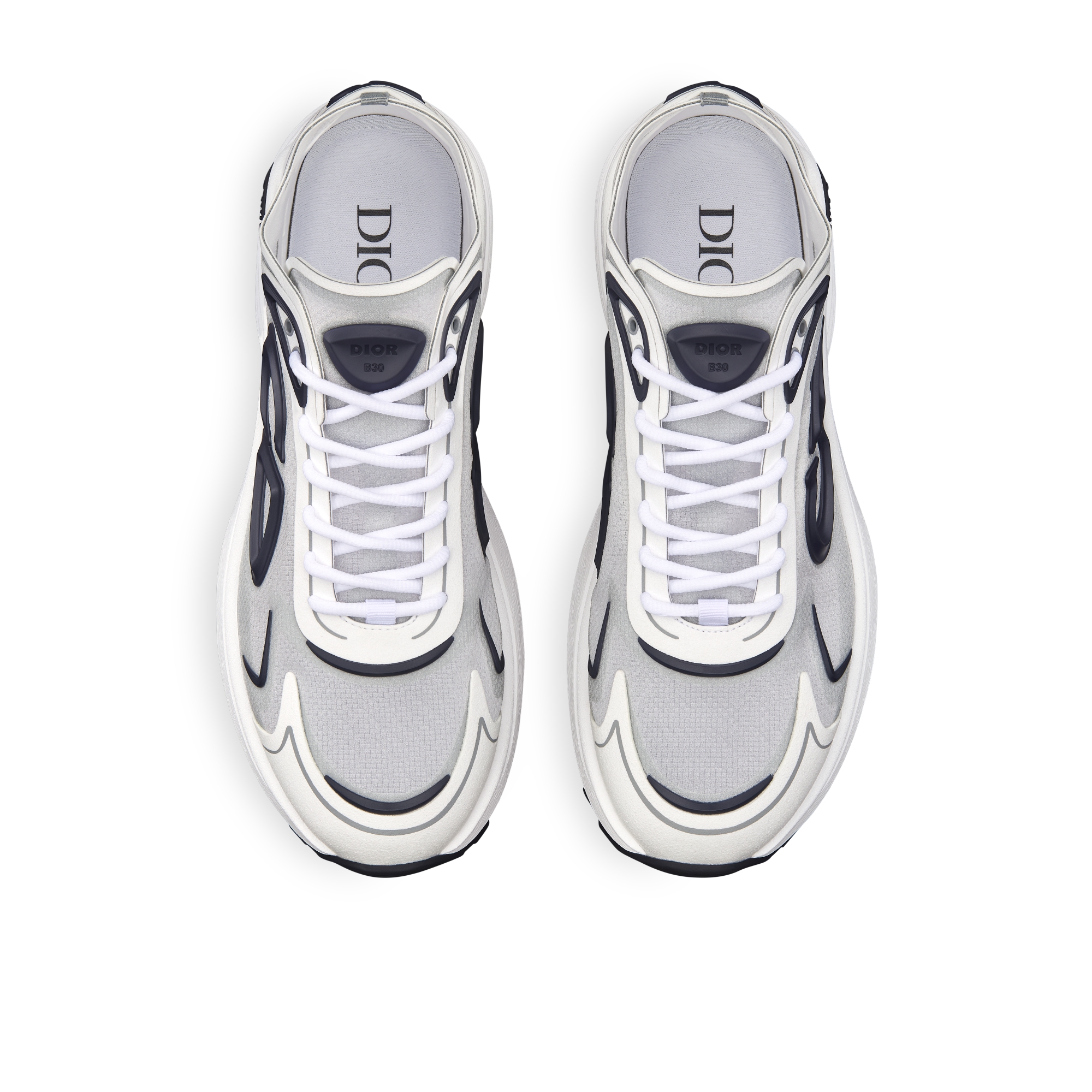 B30 Countdown 科技运动鞋 白色半透明 N3O 尼龙、白色和灰色科技面料以及海军蓝色橡胶 E06