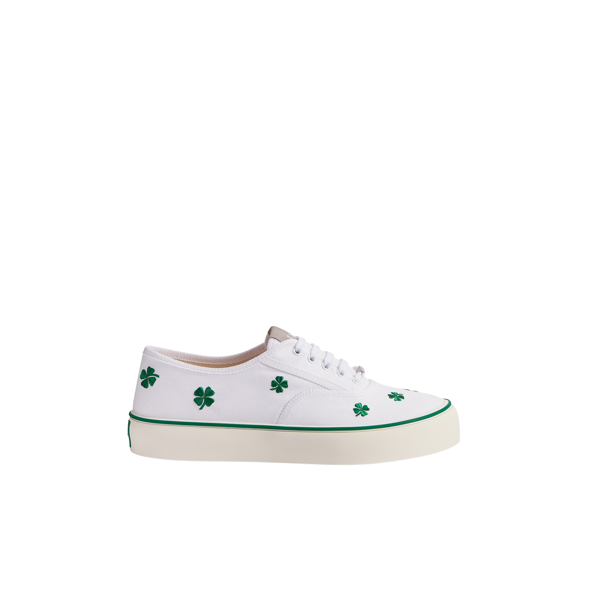 Dior Saltwind 运动鞋 白色棉质面料亮绿色 Dior Clover 图案刺绣 E02