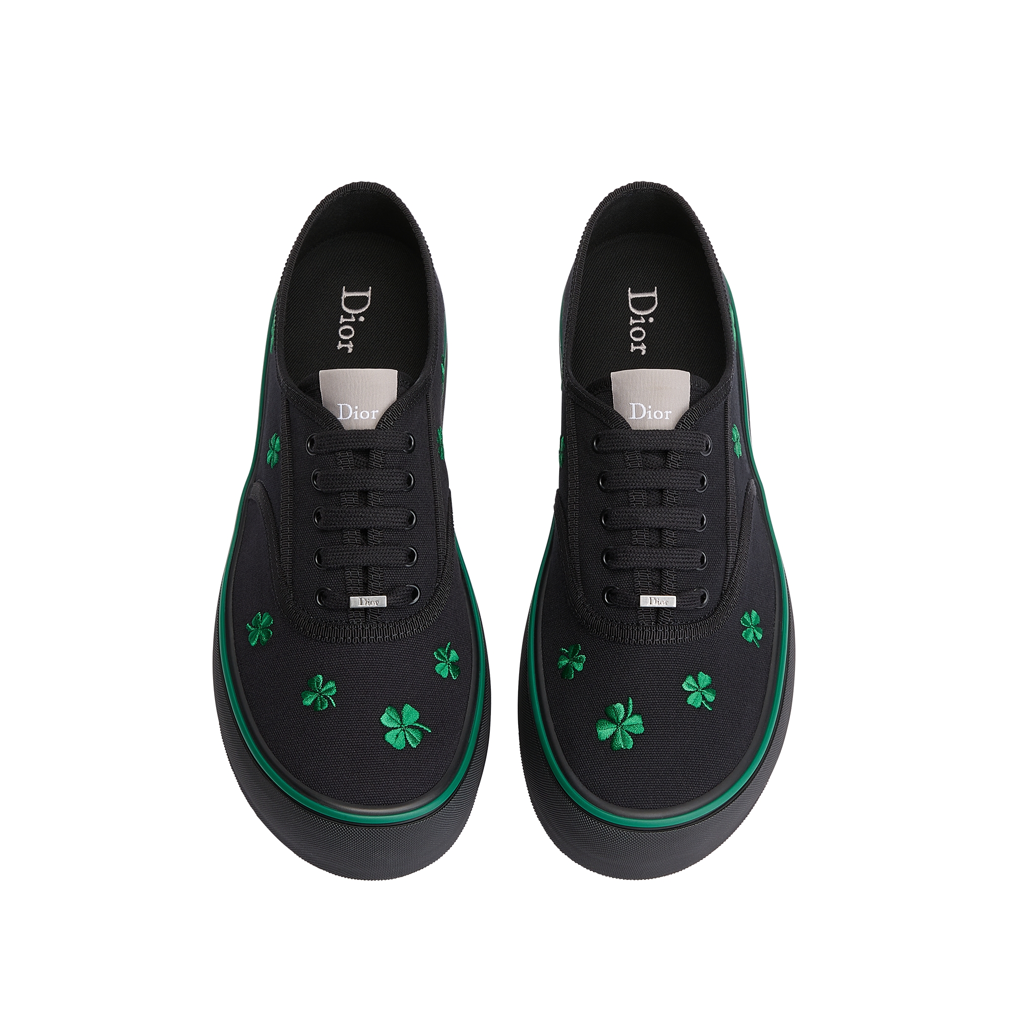 Dior Saltwind 运动鞋 黑色棉质面料亮绿色 Dior Clover 图案刺绣 E06