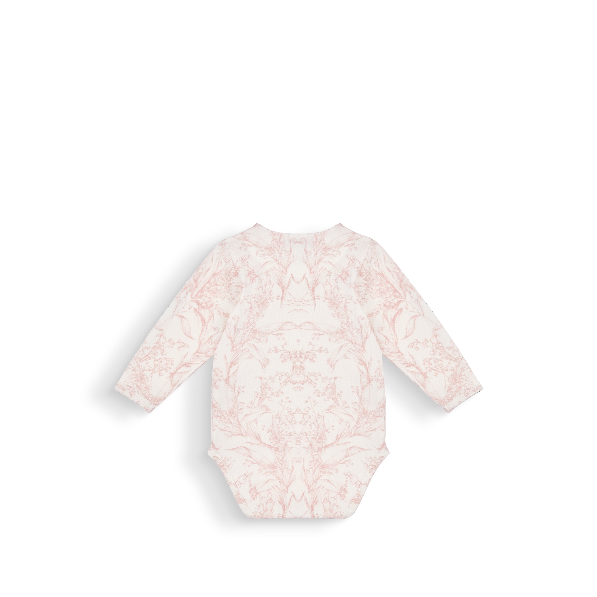 长袖连体衣三件套礼品套装 象牙色棉质双面布粉色和浅灰色铃兰印花 E03