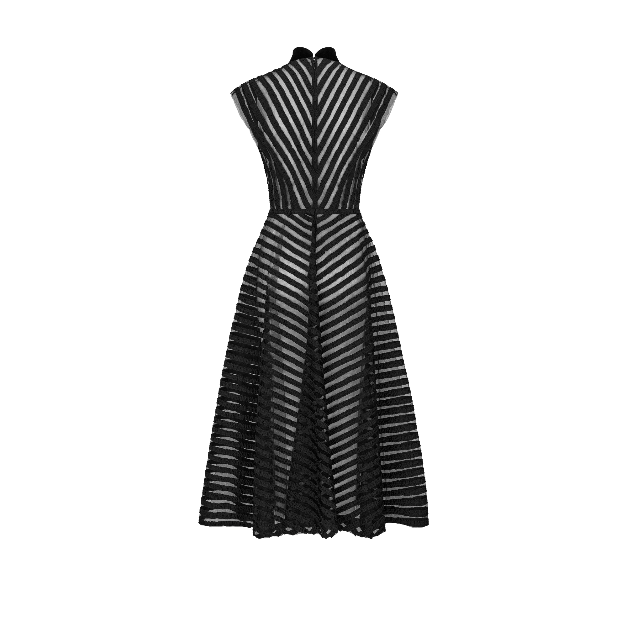 中长款连衣裙 黑色薄纱搭配丝带和天鹅绒刺绣 E08