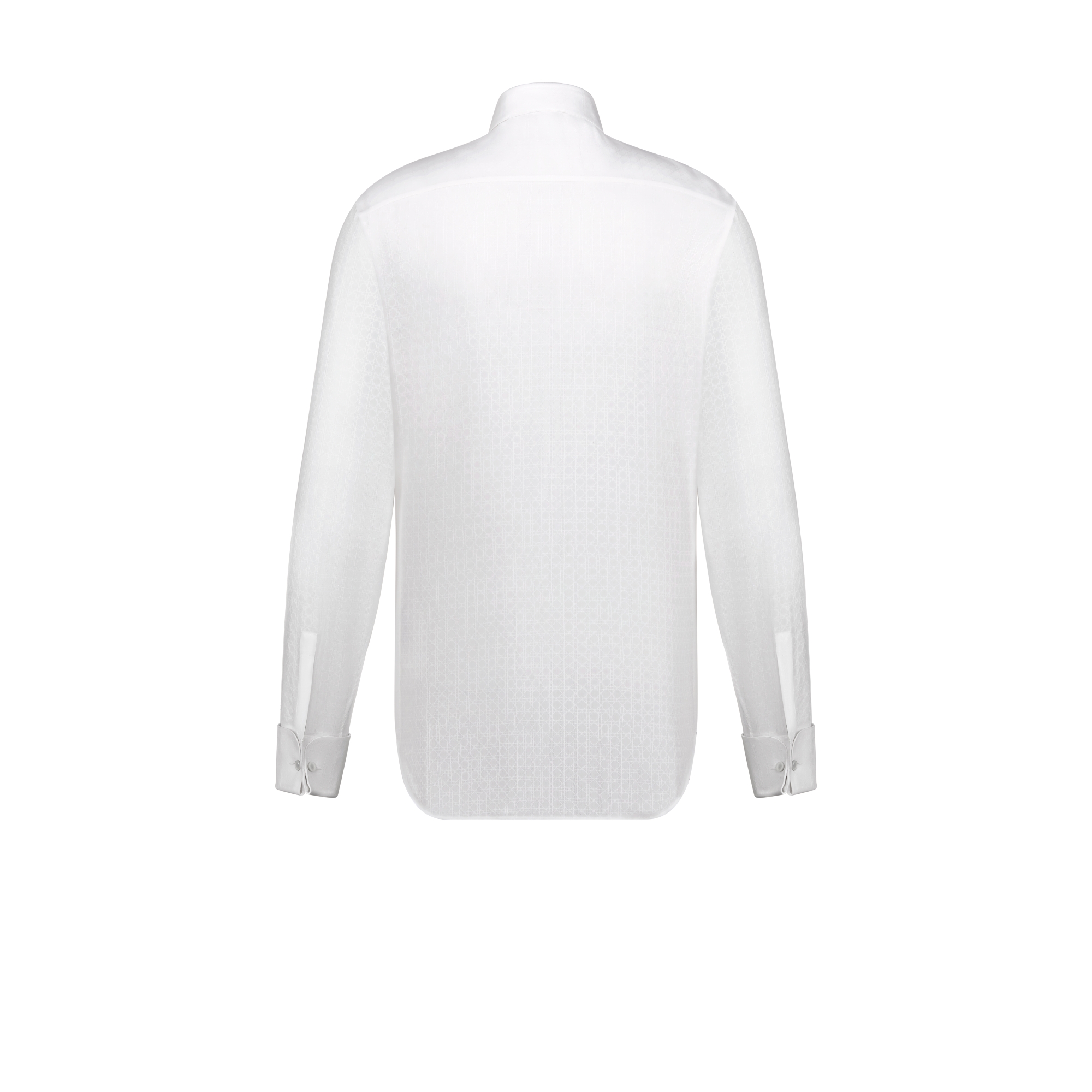 衬衫 白色棉质和桑蚕丝混纺提花面料藤格纹搭配法式袖口 E08