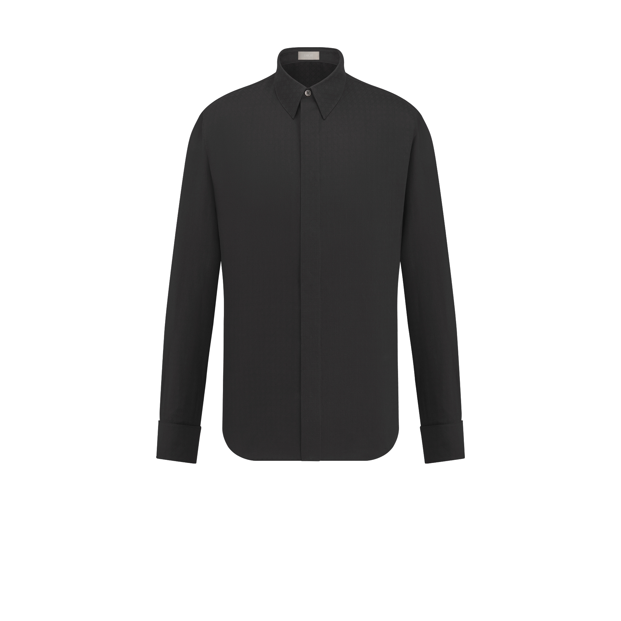 法式袖口衬衫 黑色棉质和桑蚕丝混纺提花面料藤格纹 E01