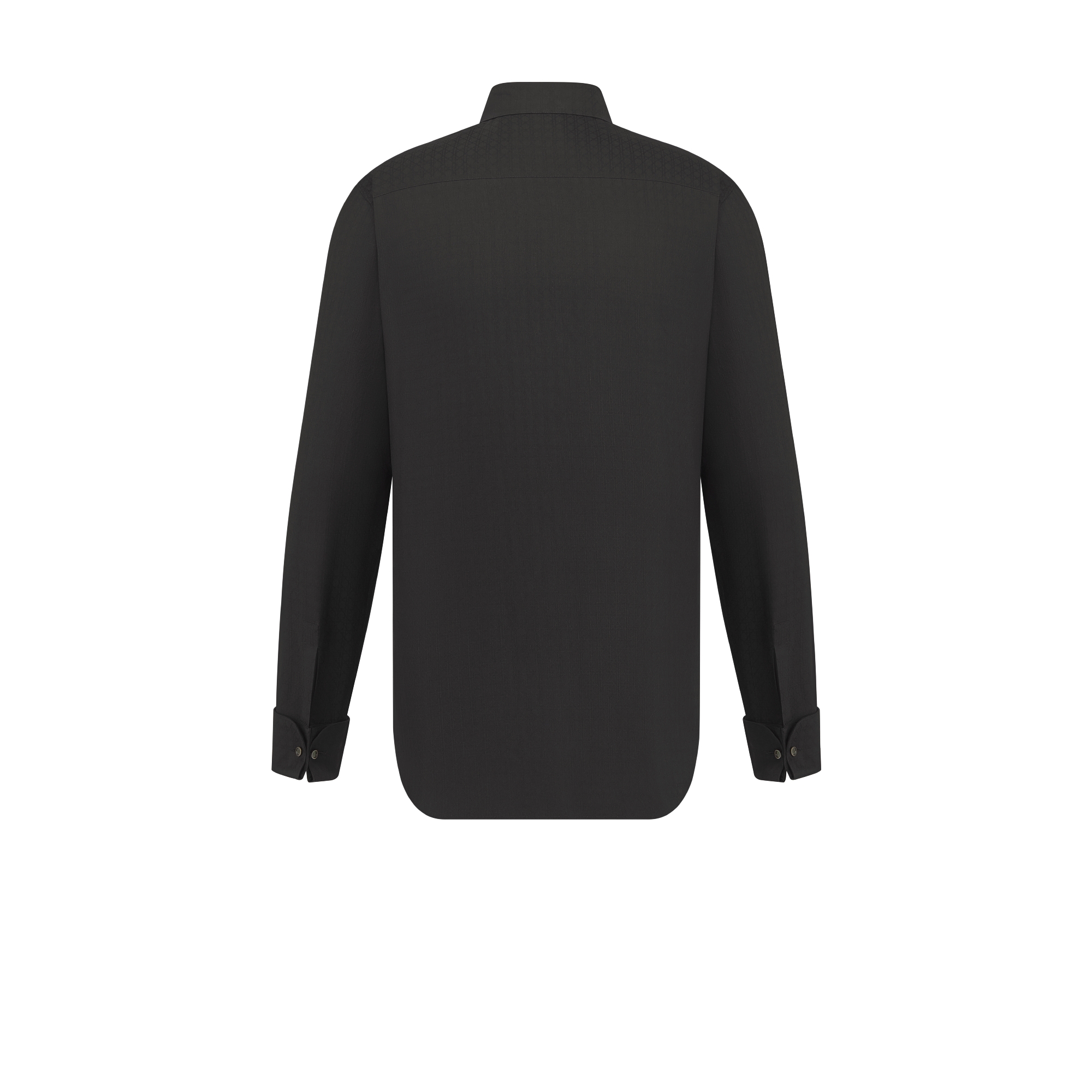 法式袖口衬衫 黑色棉质和桑蚕丝混纺提花面料藤格纹 E08