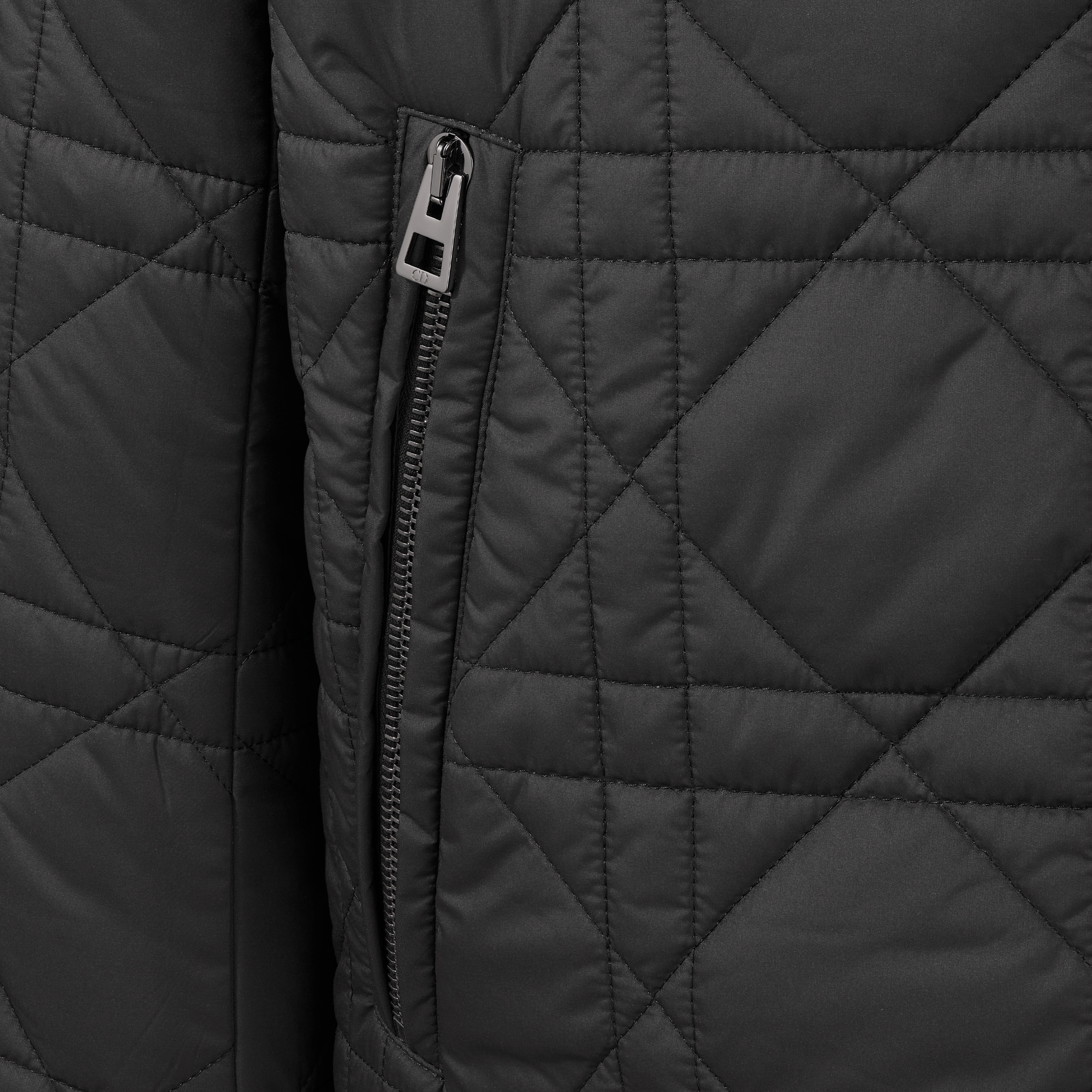 DiorAlps 短款连帽夹克 黑色塔夫绸科技面料绗缝效果超大藤格纹 E09