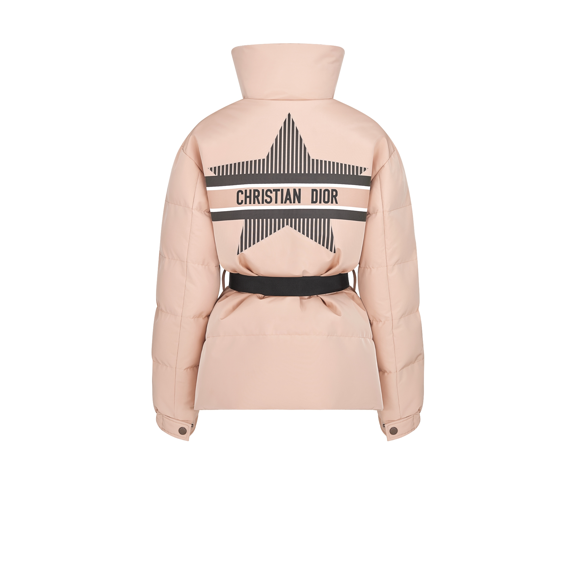 DiorAlps 夹克 粉色绗缝塔夫绸科技面料黑色 Dior Star 图案搭配腰带 E08