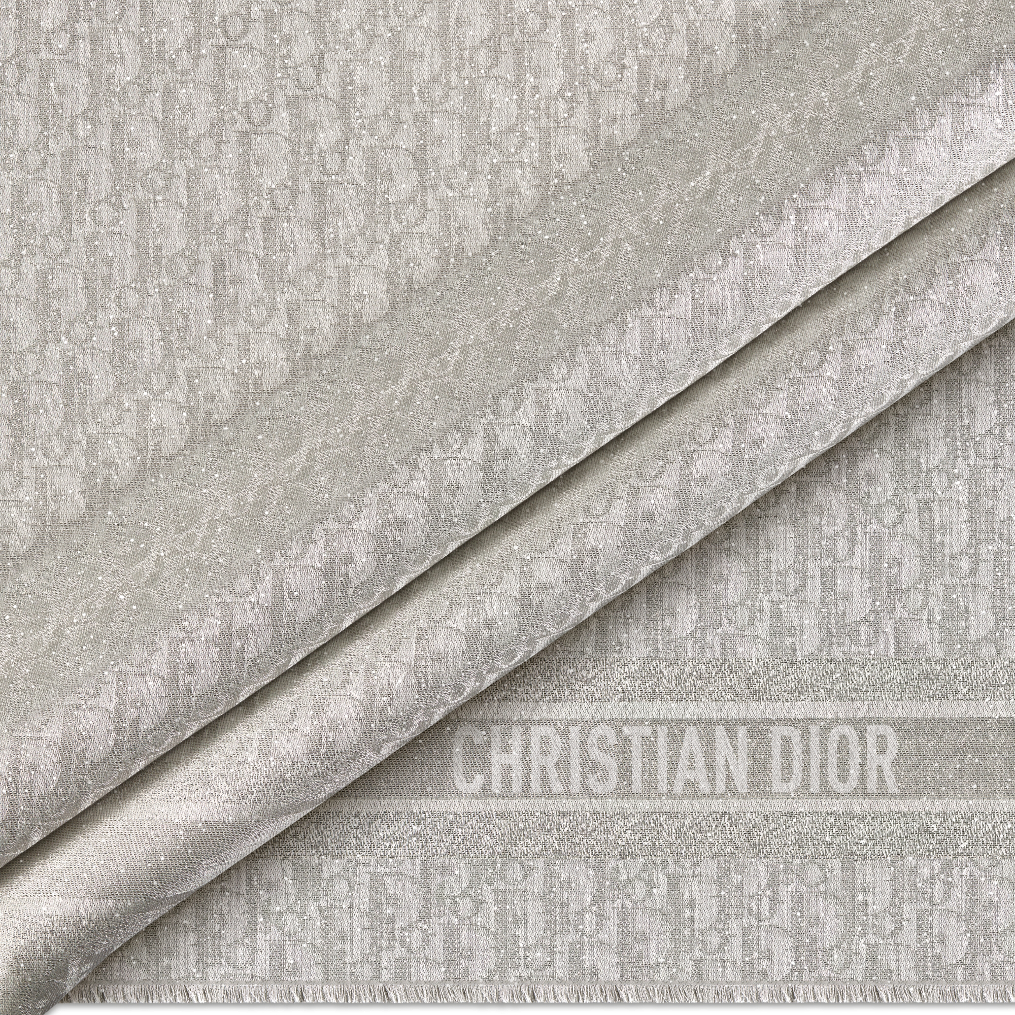 Dior 印花披肩 桑蚕丝混纺面料银色金属光泽线 Oblique 印花 E09