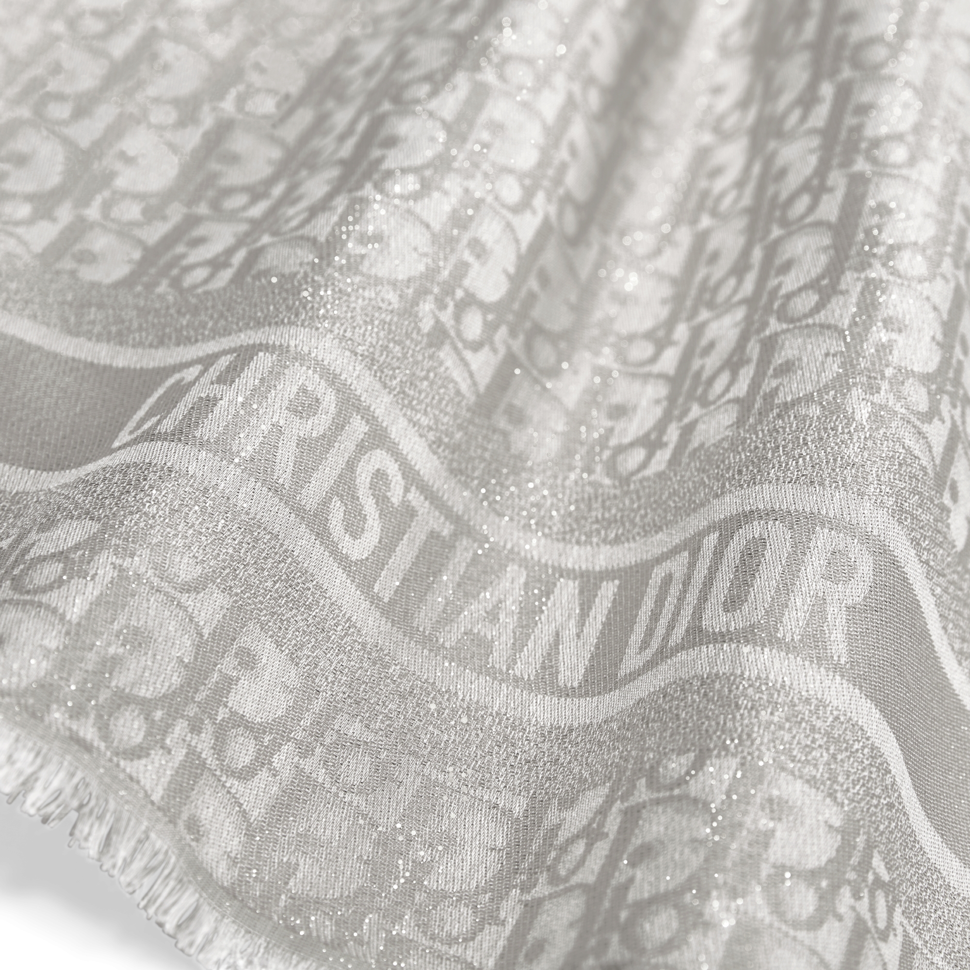 Dior 印花披肩 桑蚕丝混纺面料银色金属光泽线 Oblique 印花 E11