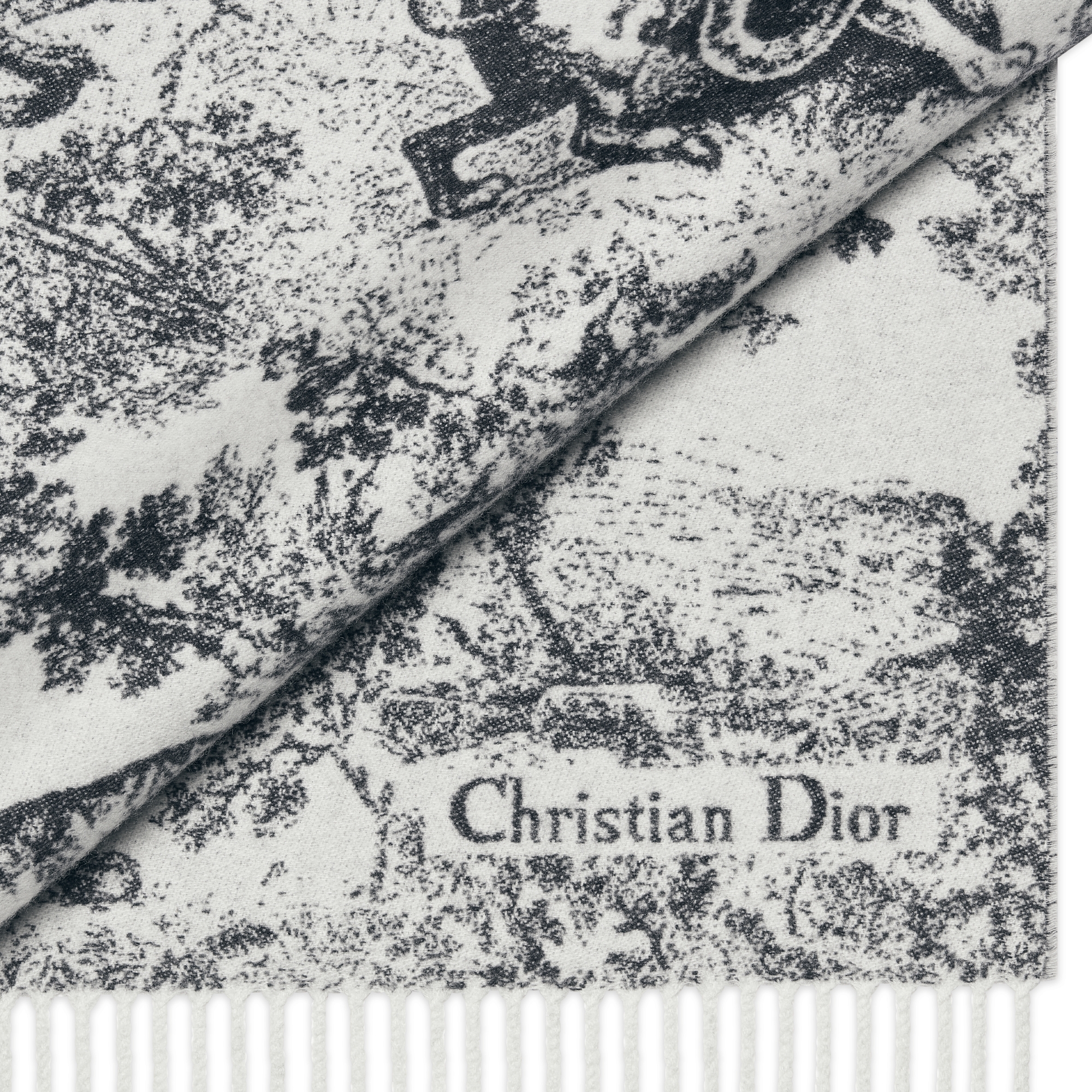 Dior 印花围巾 海军蓝色山羊绒和绵羊毛混纺面料 Sauvage 茹伊印花 E09