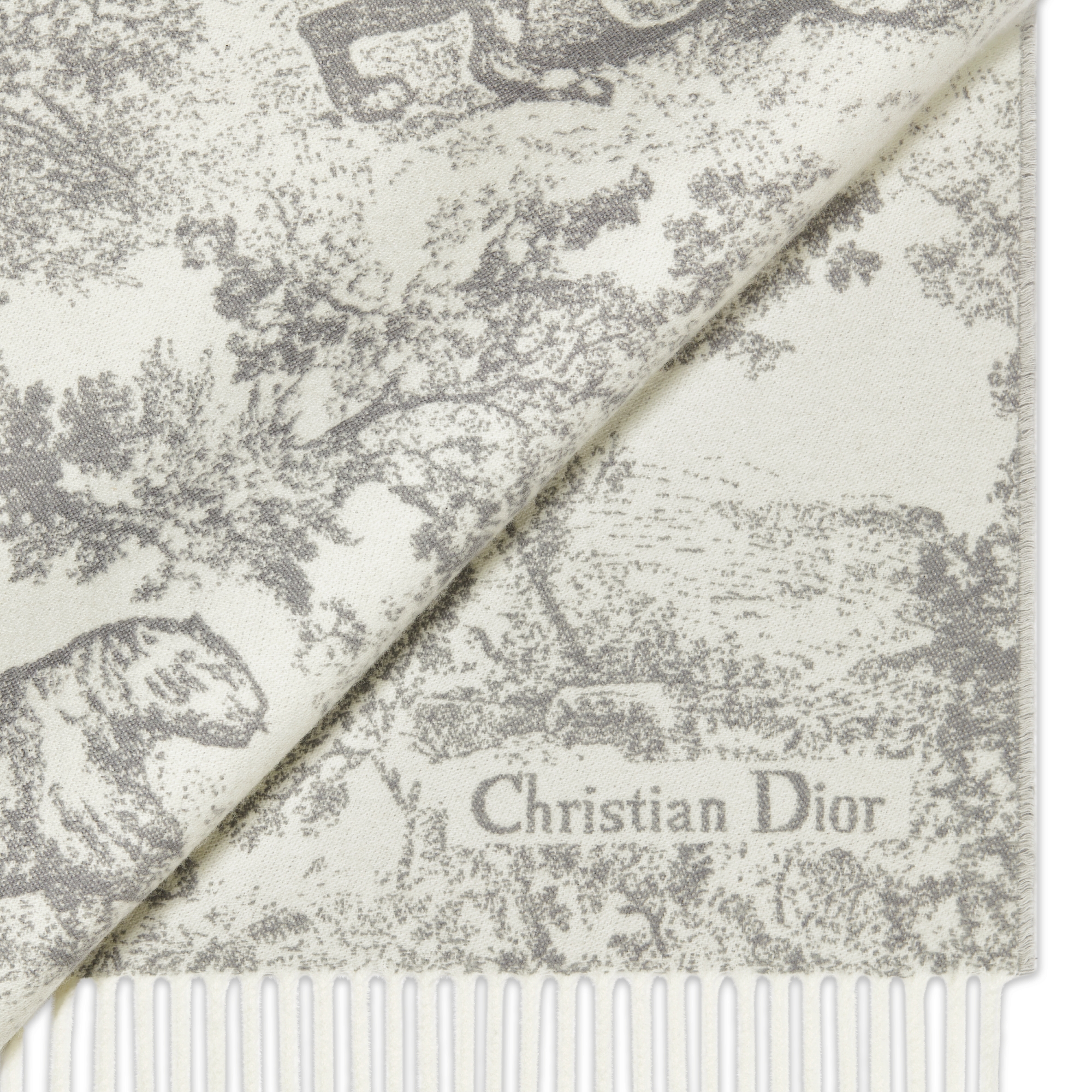 Dior 印花围巾 灰色山羊绒和绵羊毛混纺面料 Sauvage 茹伊印花 E09