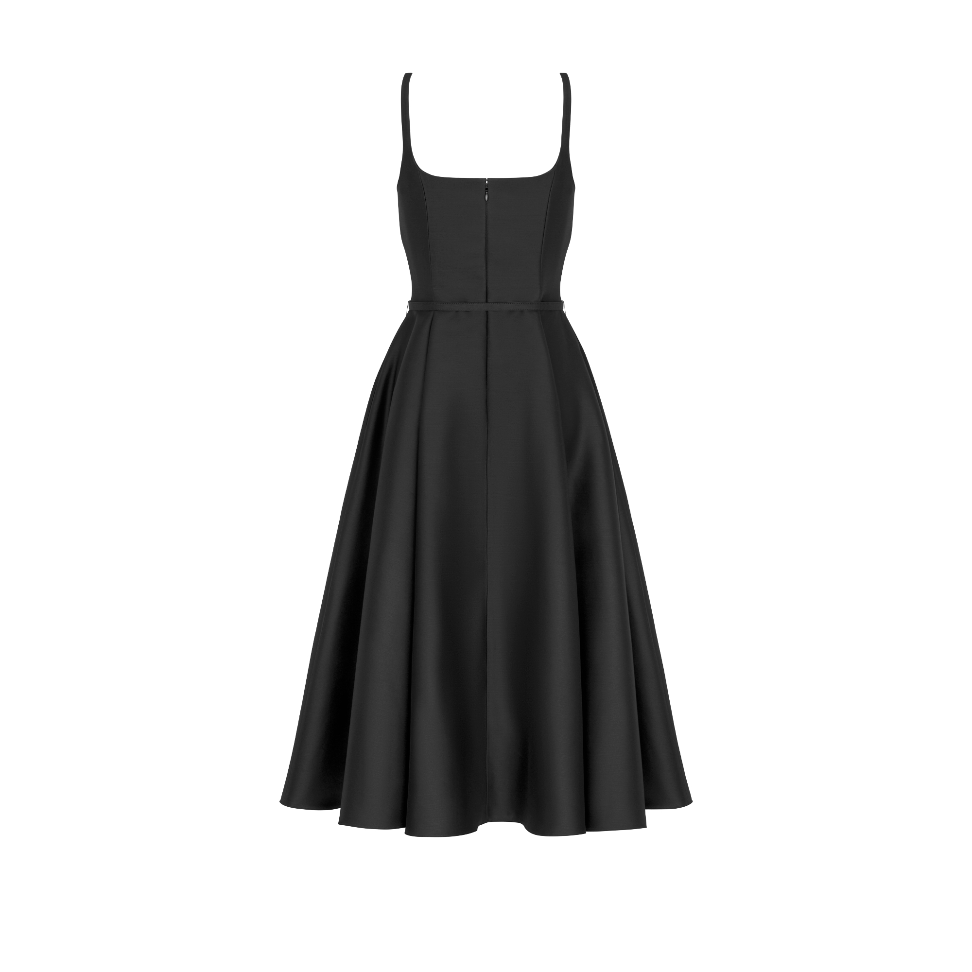 喇叭形中长款连衣裙 黑色绵羊毛和桑蚕丝混纺面料 E08