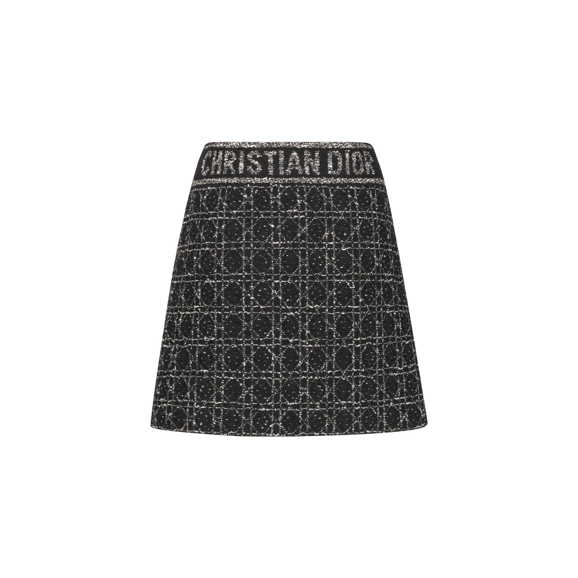 喇叭形迷你裙 黑色和白色棉质混纺针织科技面料超大藤格纹 E08