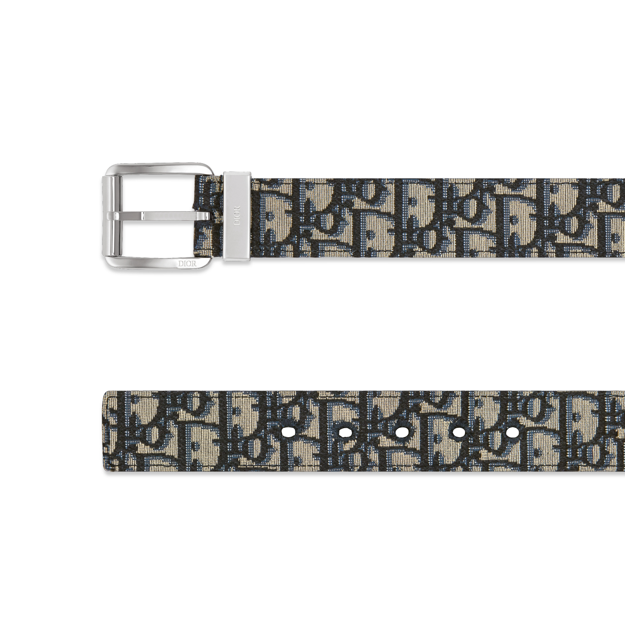 腰带 35 毫米米色和黑色 Oblique 印花面料搭配黑色粒面牛皮革 E06