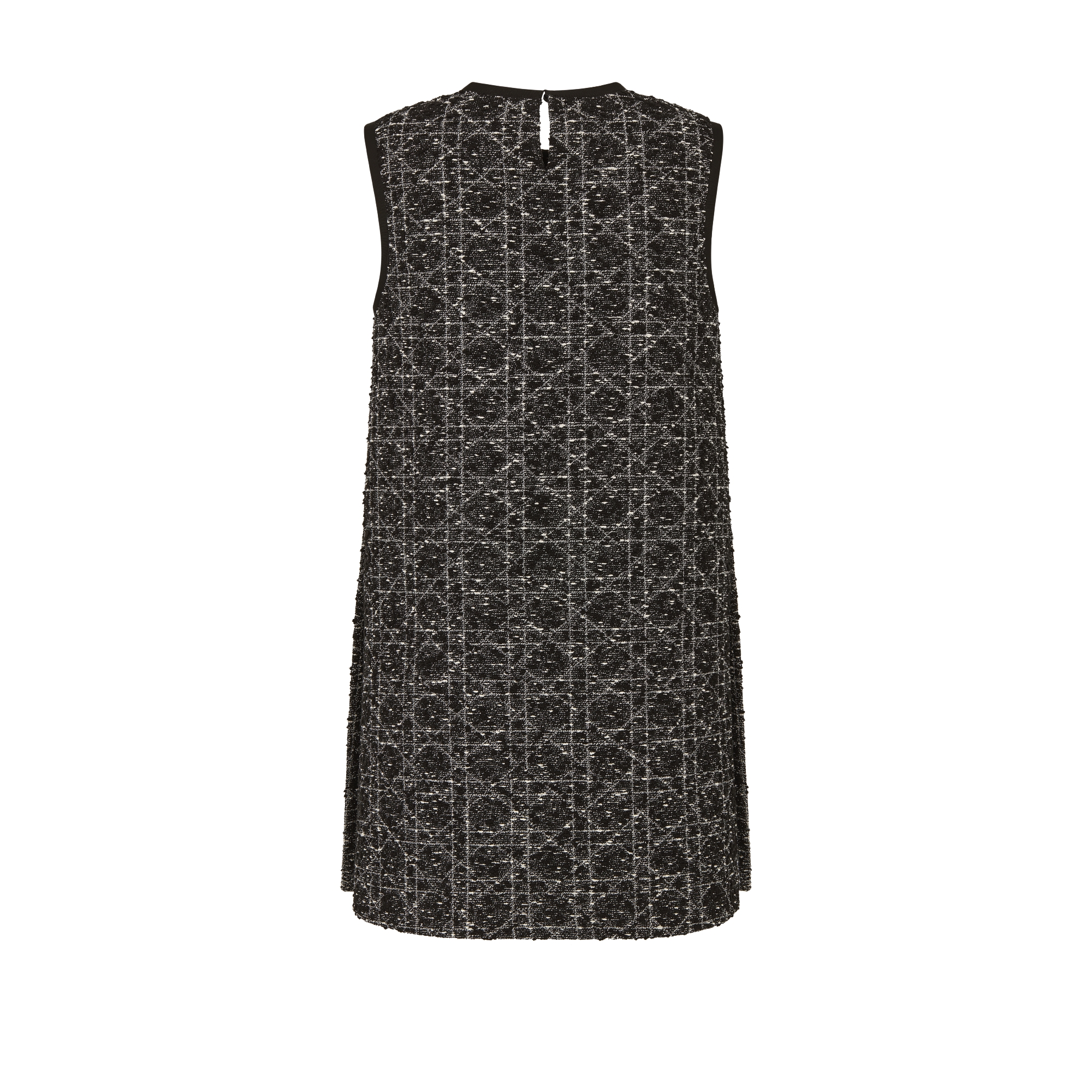 无袖束腰衬衫 黑色和白色棉质混纺粗花呢超大藤格纹 E08