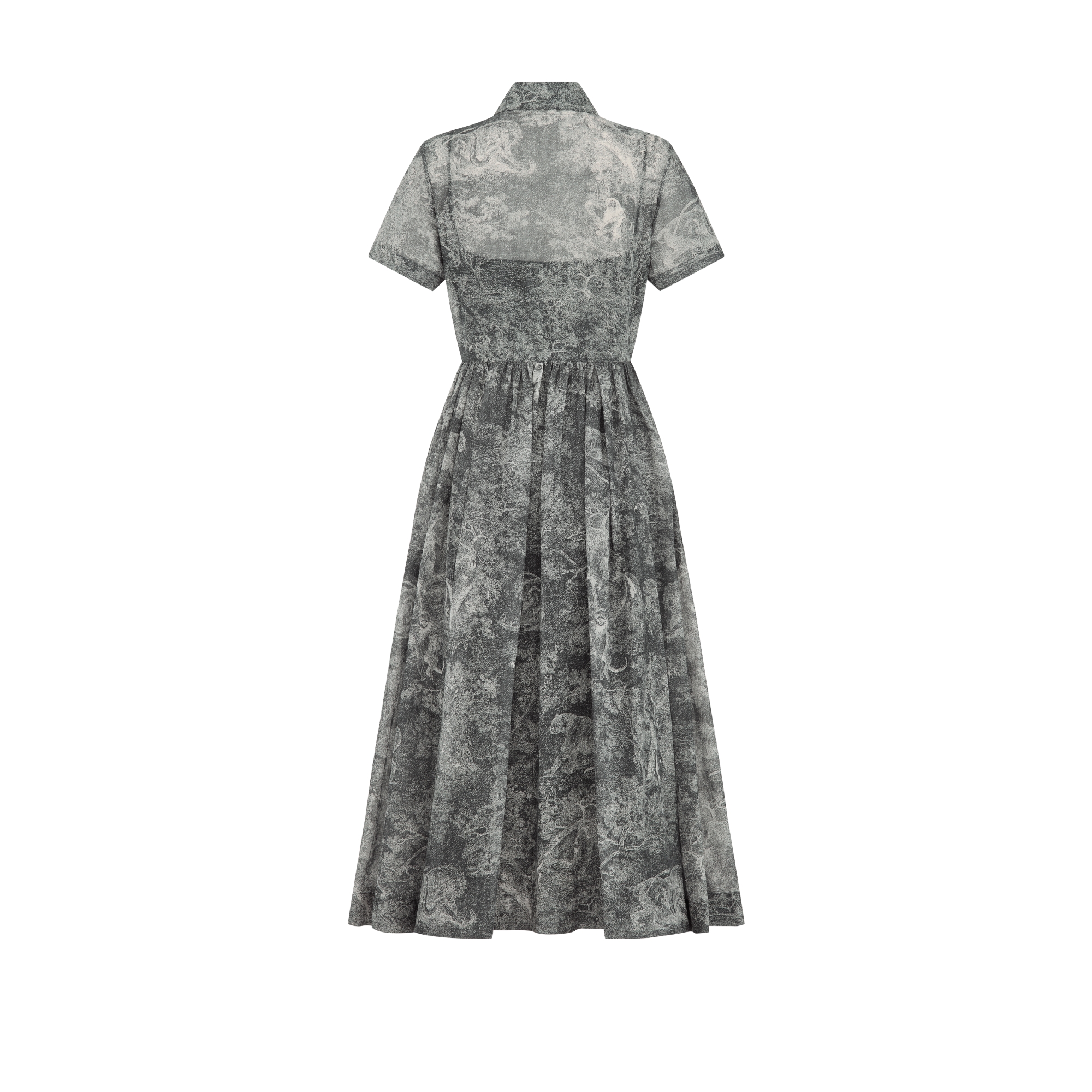 Dioriviera 中长款衬衫式连衣裙 深蓝色和白色棉质面料 Sauvage 茹伊印花图案 E08