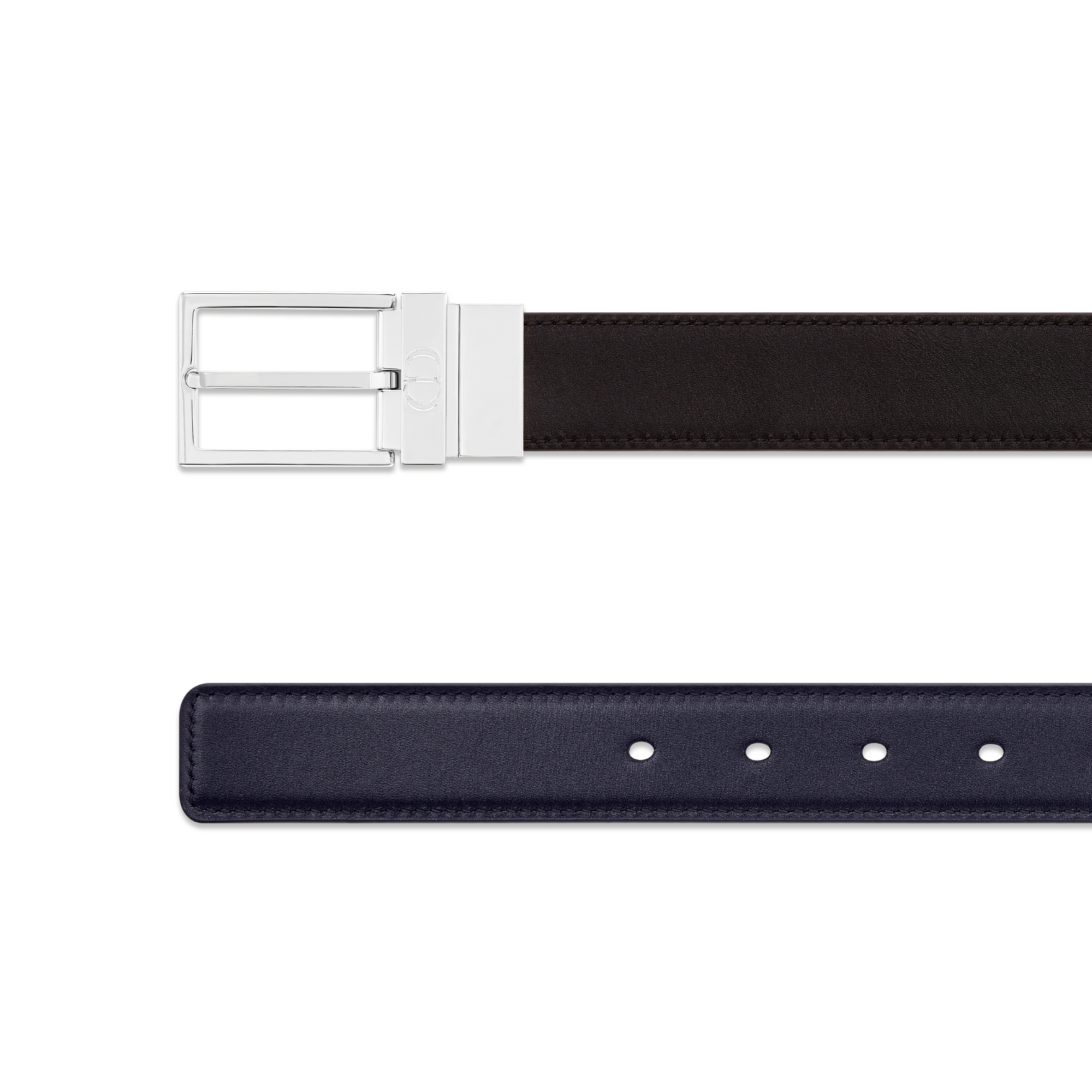 双面腰带 30 毫米黑色和海军蓝色光滑牛皮革 E06