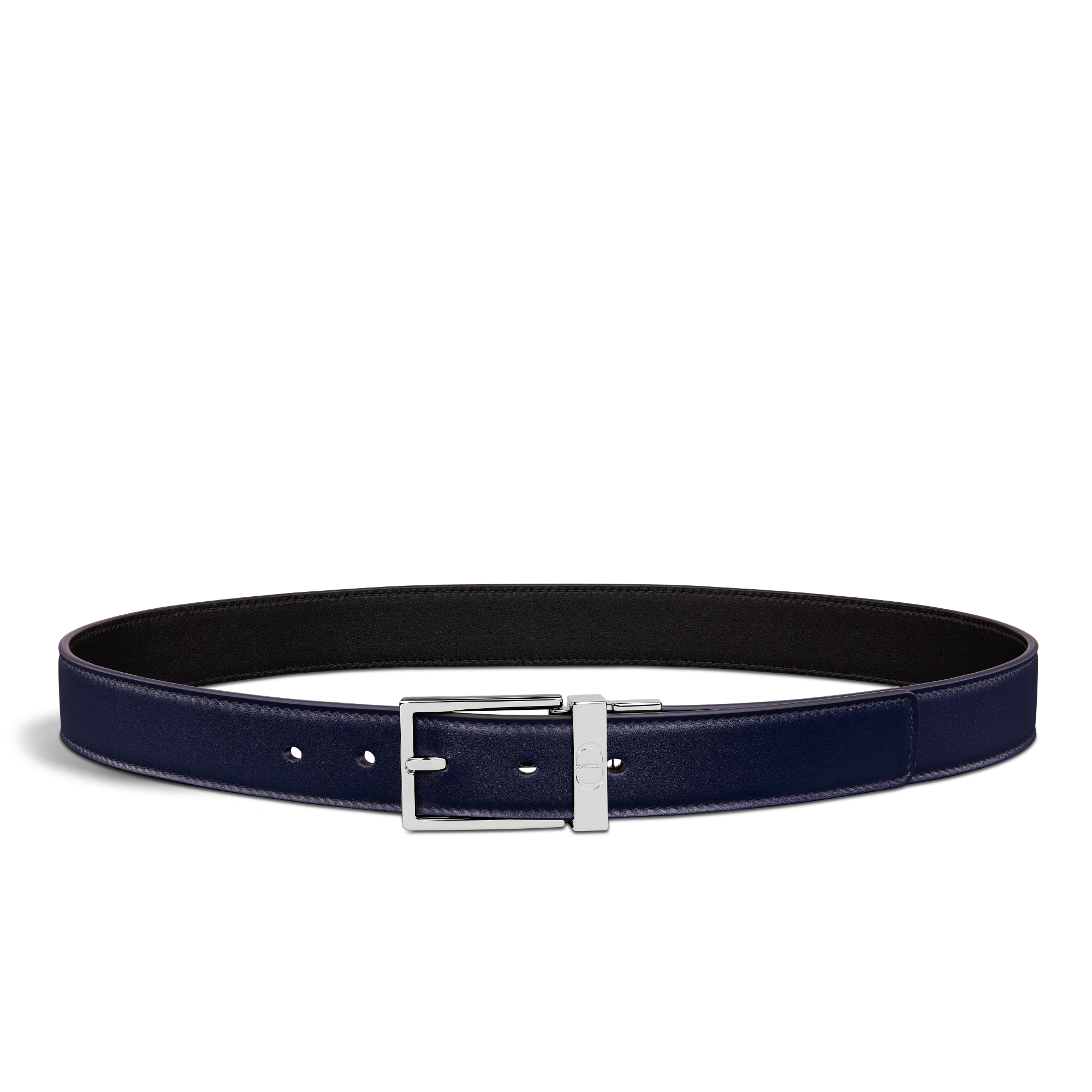 双面腰带 30 毫米黑色和海军蓝色光滑牛皮革 E07