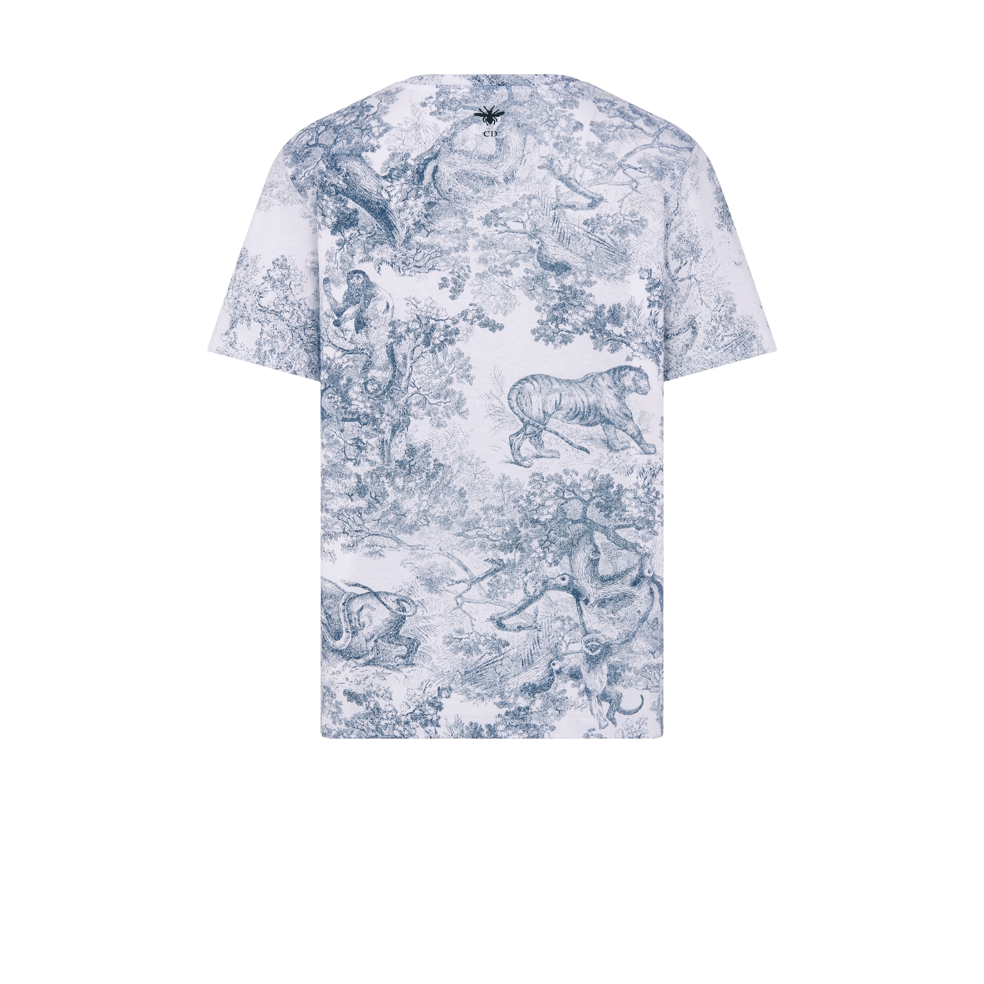 Dioriviera T 恤 白色和蓝色棉质混纺平纹针织面料 Sauvage 茹伊印花 E08