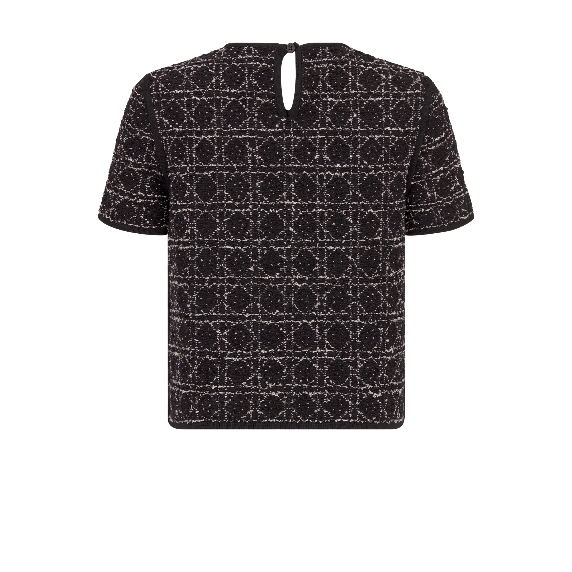 短袖上衣 黑色和白色棉质混纺粗花呢科技面料超大藤格纹 E08