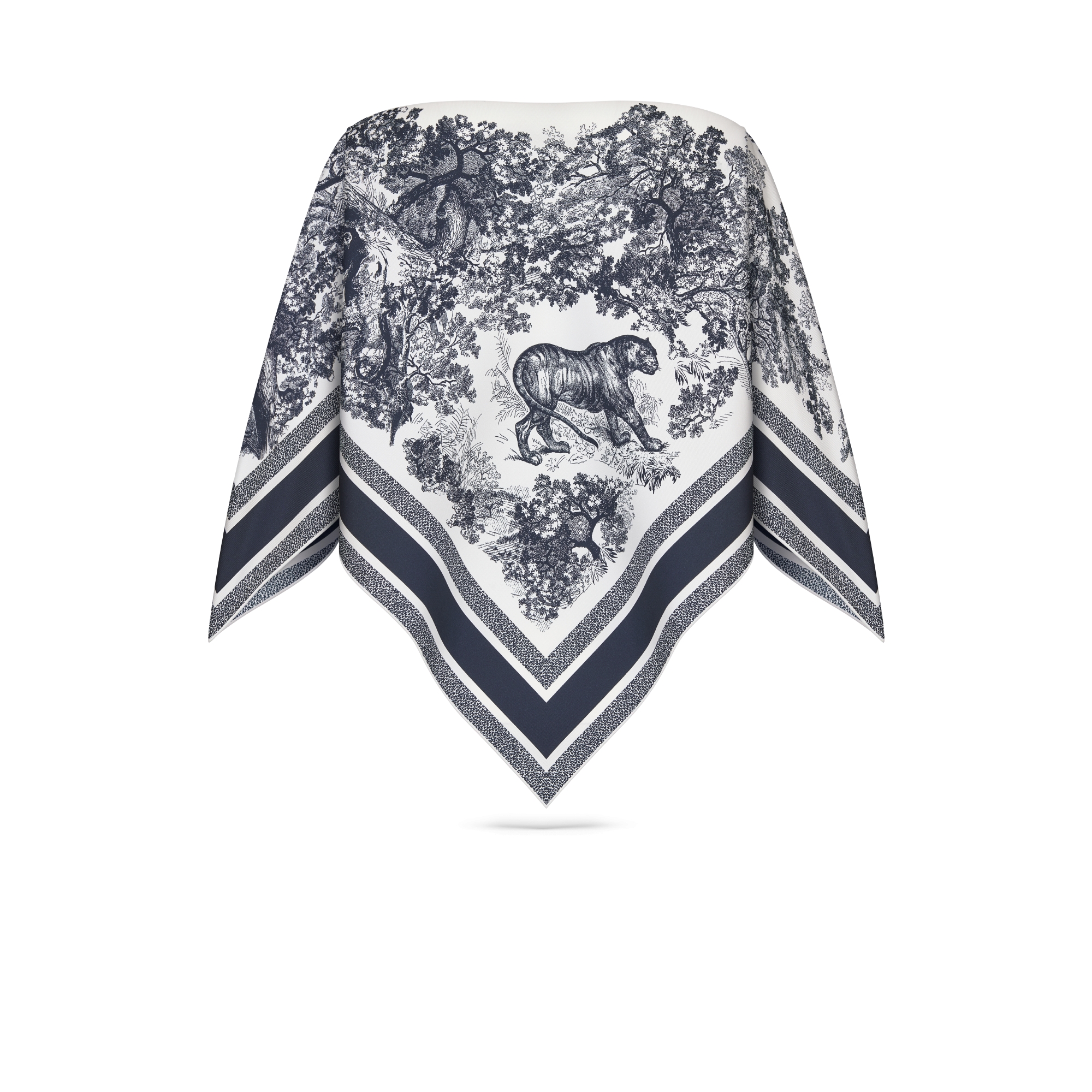 Dior 桑蚕丝上衣 米白色和海军蓝色桑蚕丝斜纹面料 Sauvage 茹伊印花 E08