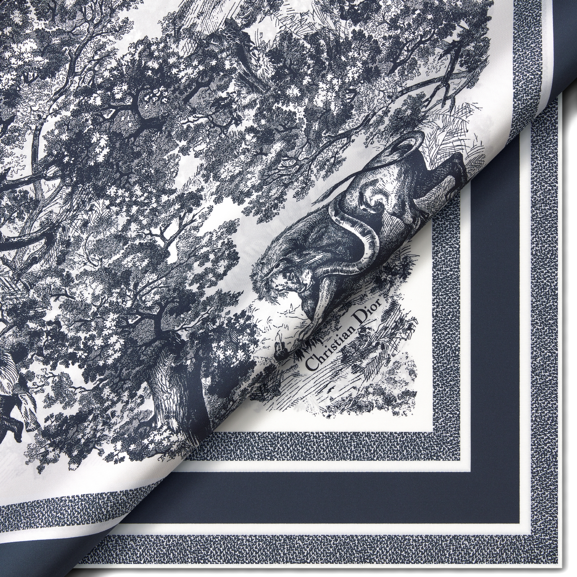 Dior 桑蚕丝上衣 米白色和海军蓝色桑蚕丝斜纹面料 Sauvage 茹伊印花 E09