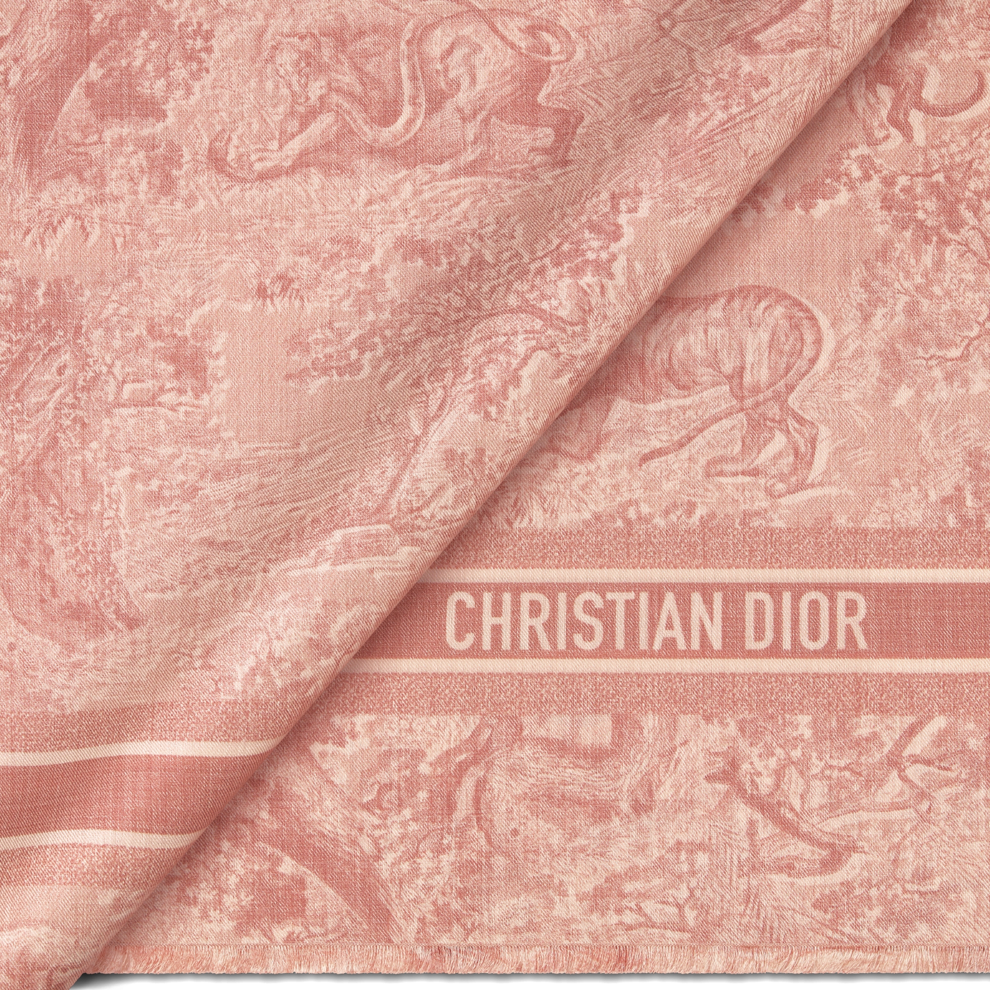Dior 印花披肩 玫瑰粉色绵羊毛和桑蚕丝混纺面料 Sauvage 茹伊印花 E09