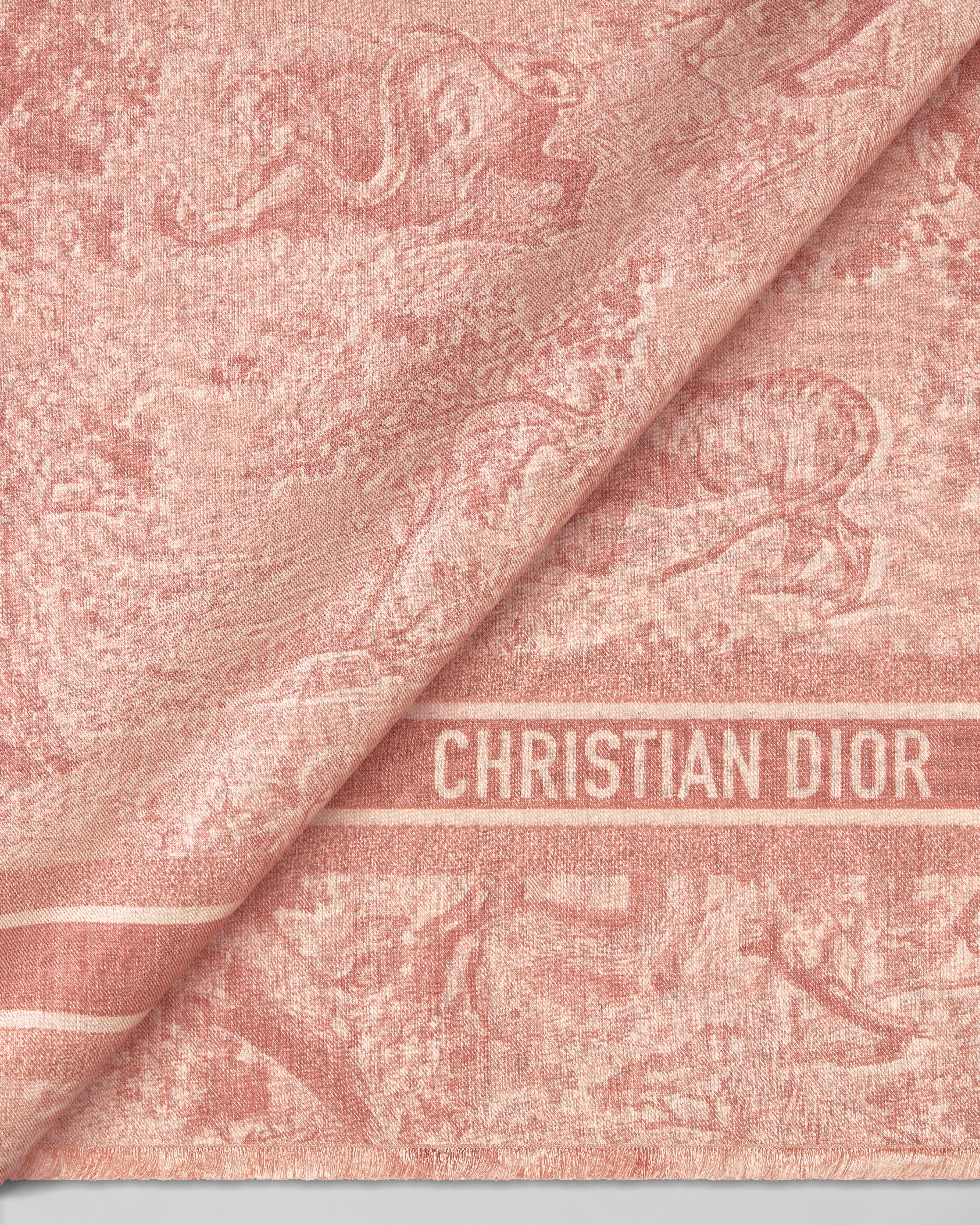 Dior 印花披肩 玫瑰粉色绵羊毛和桑蚕丝混纺面料 Sauvage 茹伊印花 E09