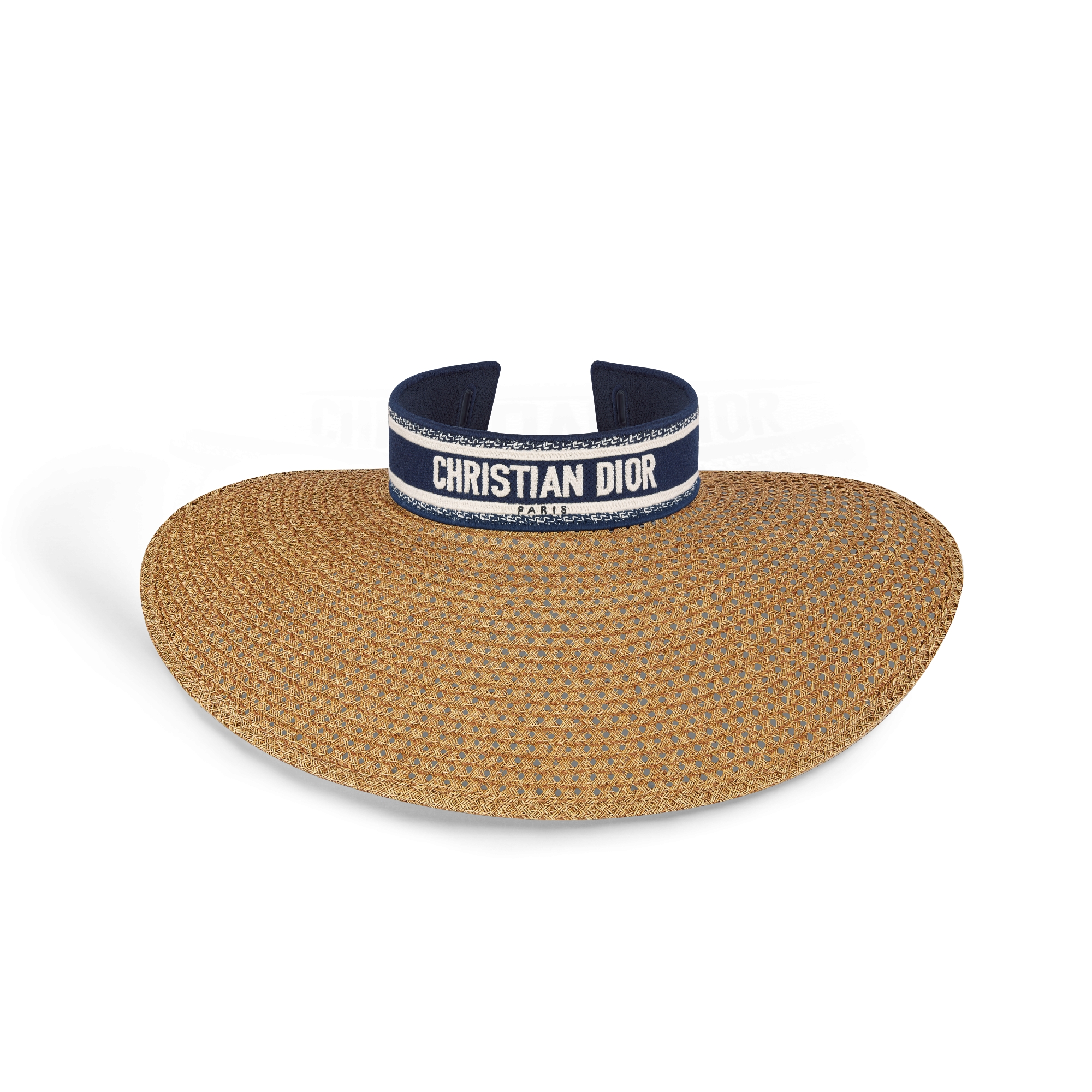Dioriviera D-Ocean Mitzah 遮阳帽 纸编搭配海军蓝色和白色刺绣饰带 E01