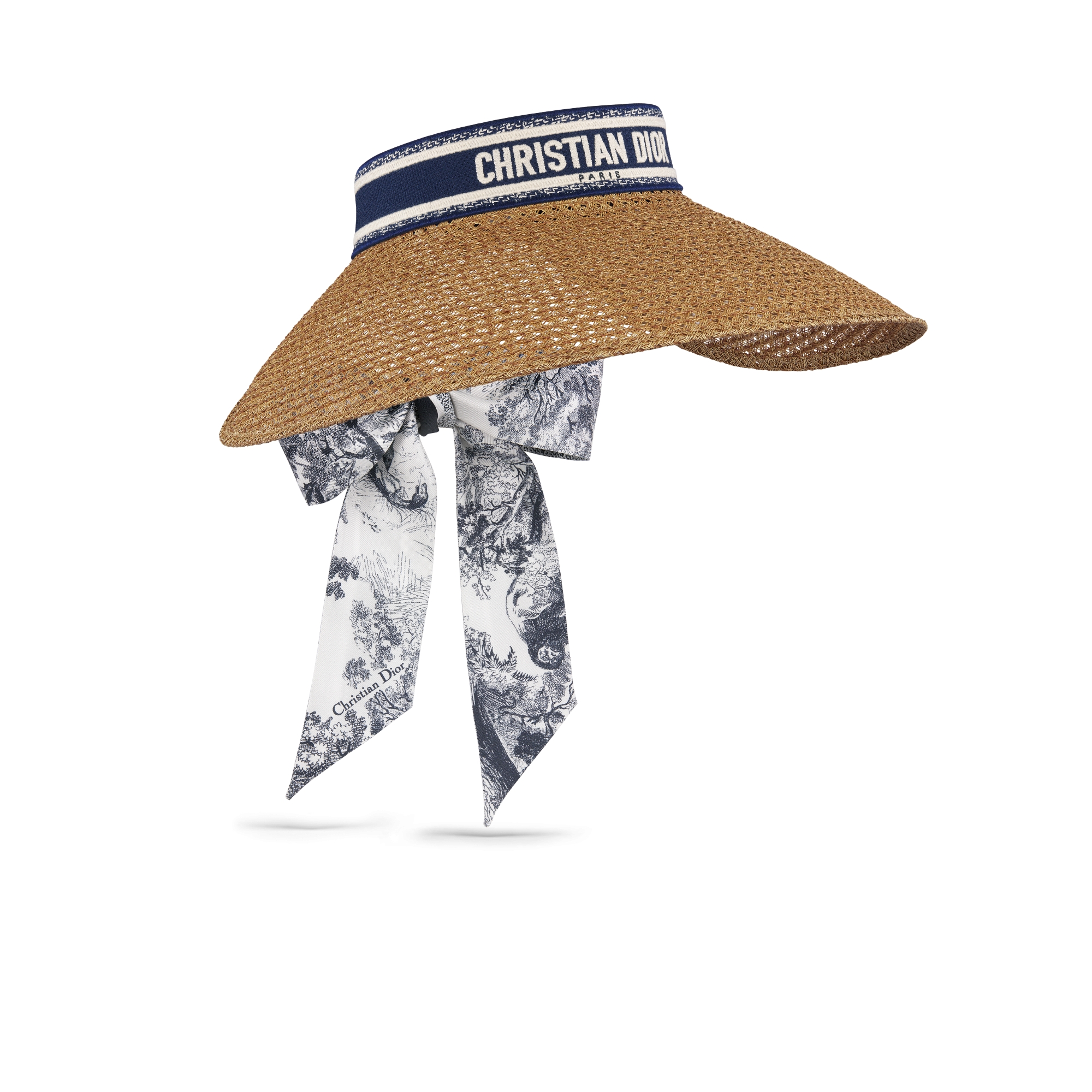 Dioriviera D-Ocean Mitzah 遮阳帽 纸编搭配海军蓝色和白色刺绣饰带 E03