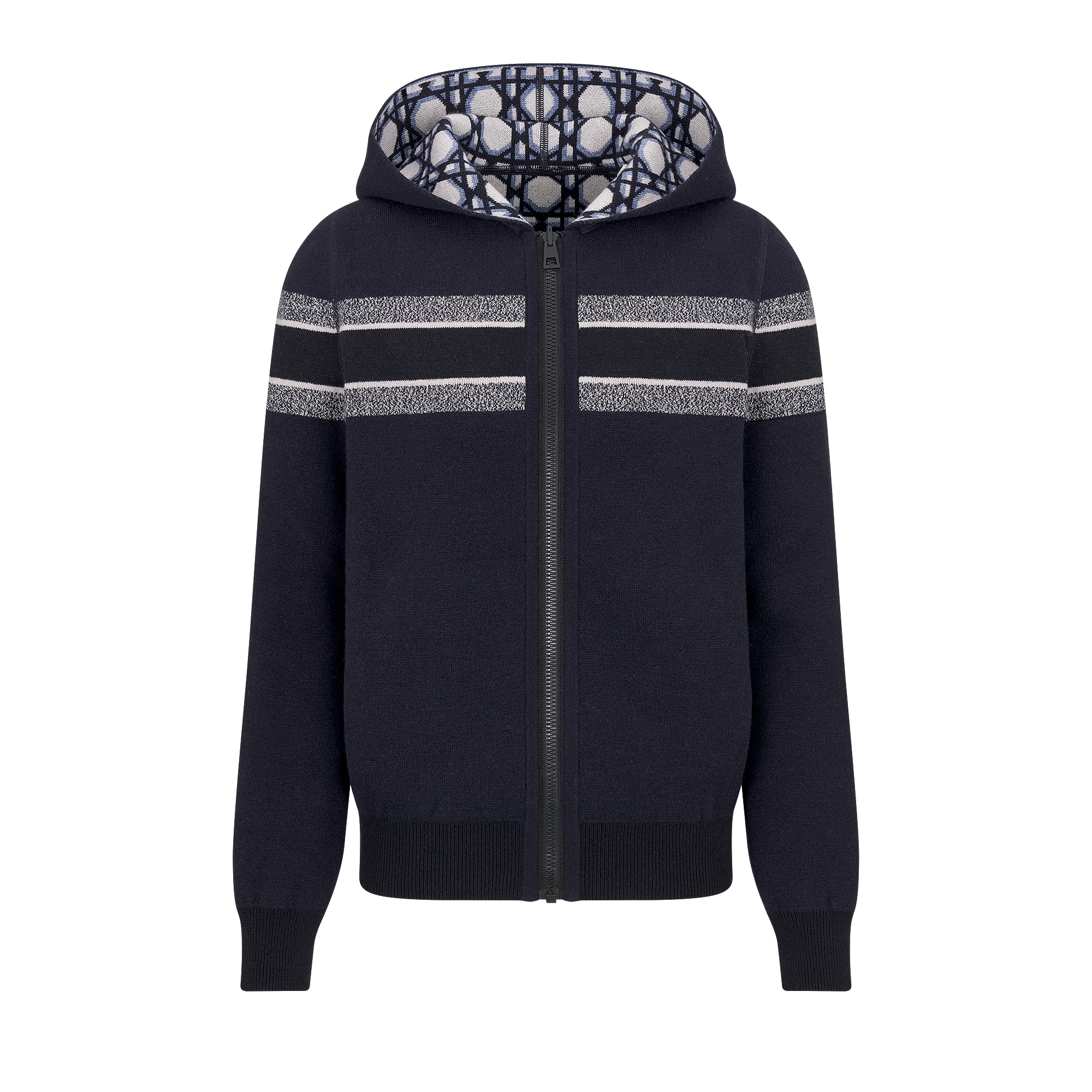 双面连帽拉链开衫 海军蓝色山羊绒混纺针织面料 E09