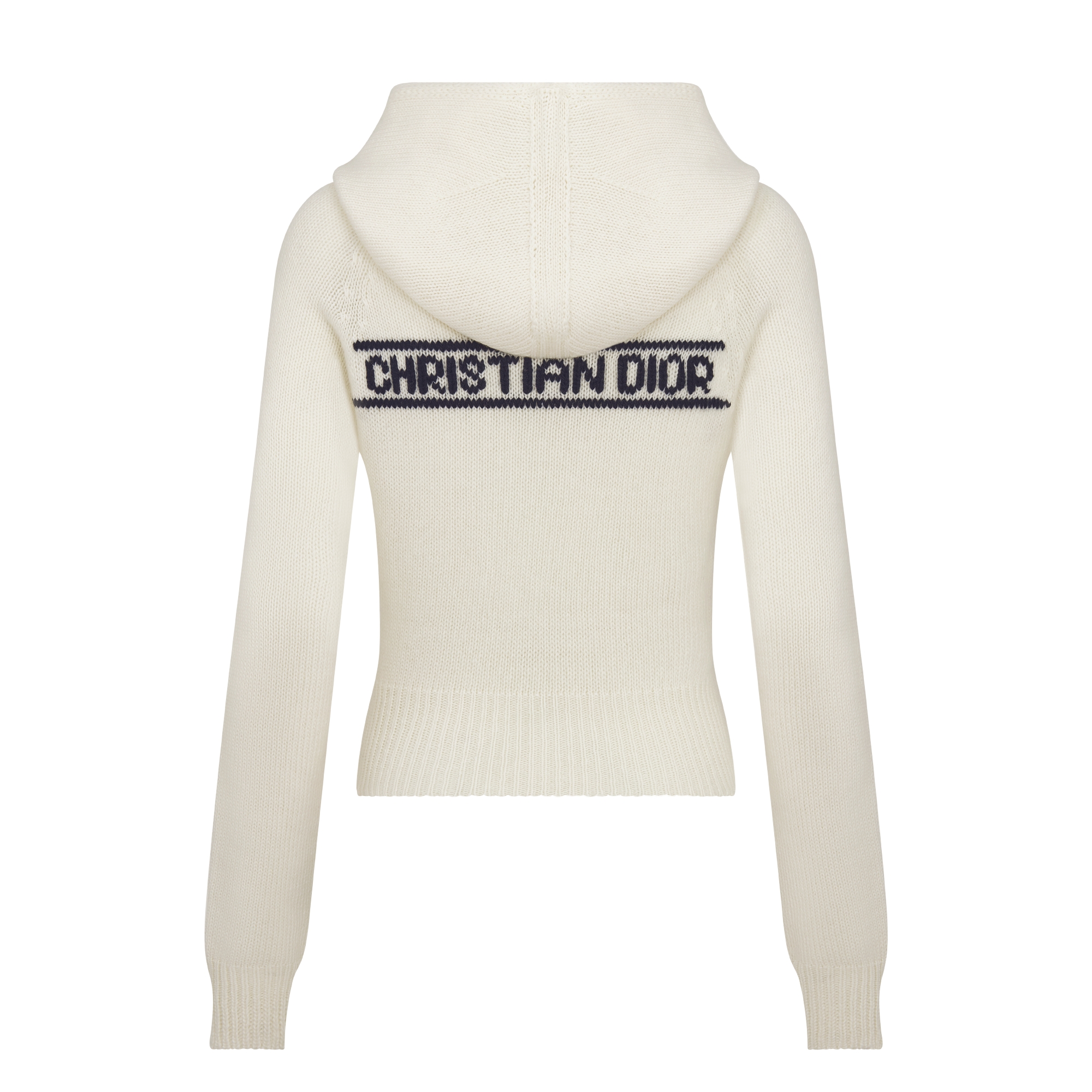 DiorAlps 连帽针织衫 白色绵羊毛混纺针织面料海军蓝色 Dior Star 图案 E08