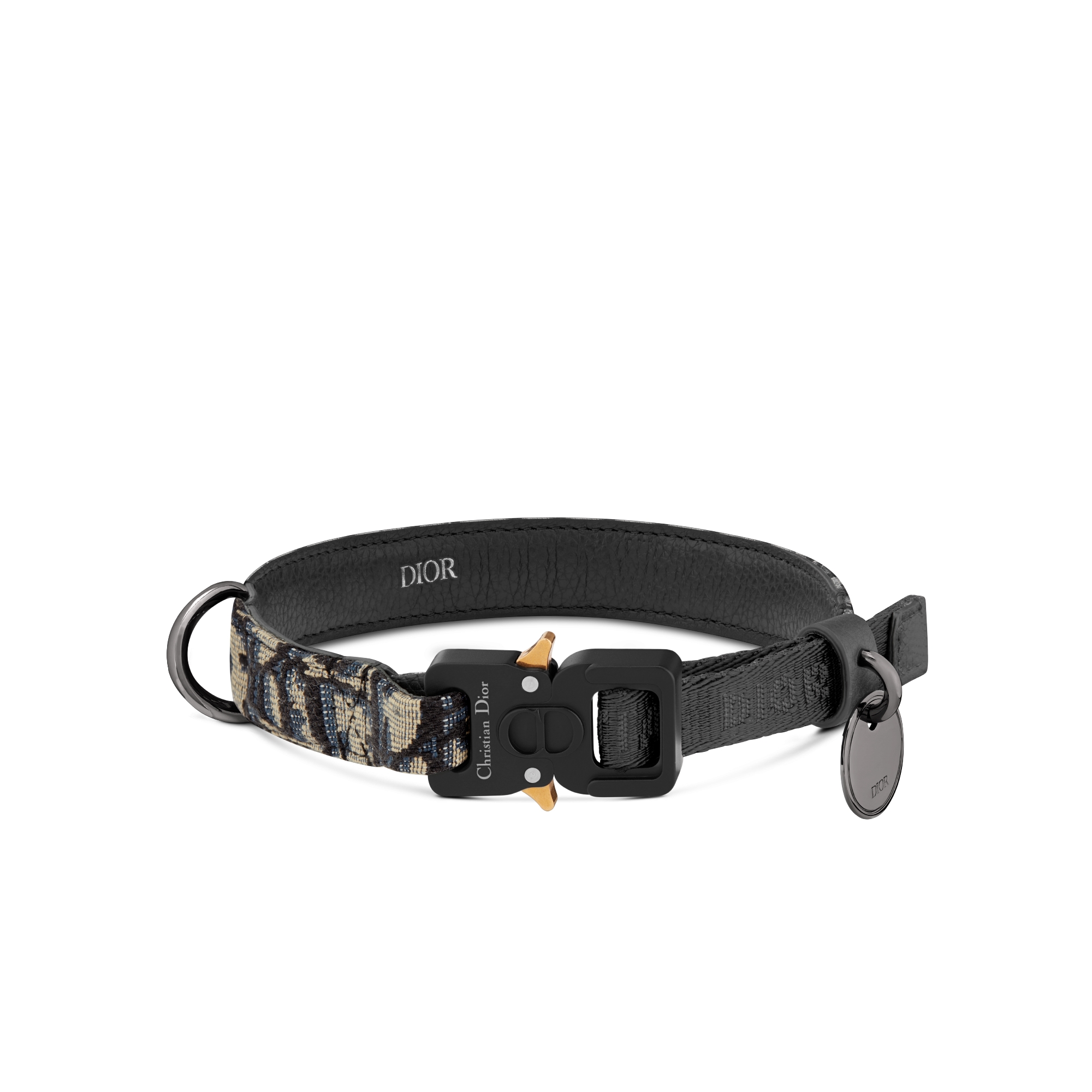 宠物项圈 米色和黑色 Oblique 印花面料 E01