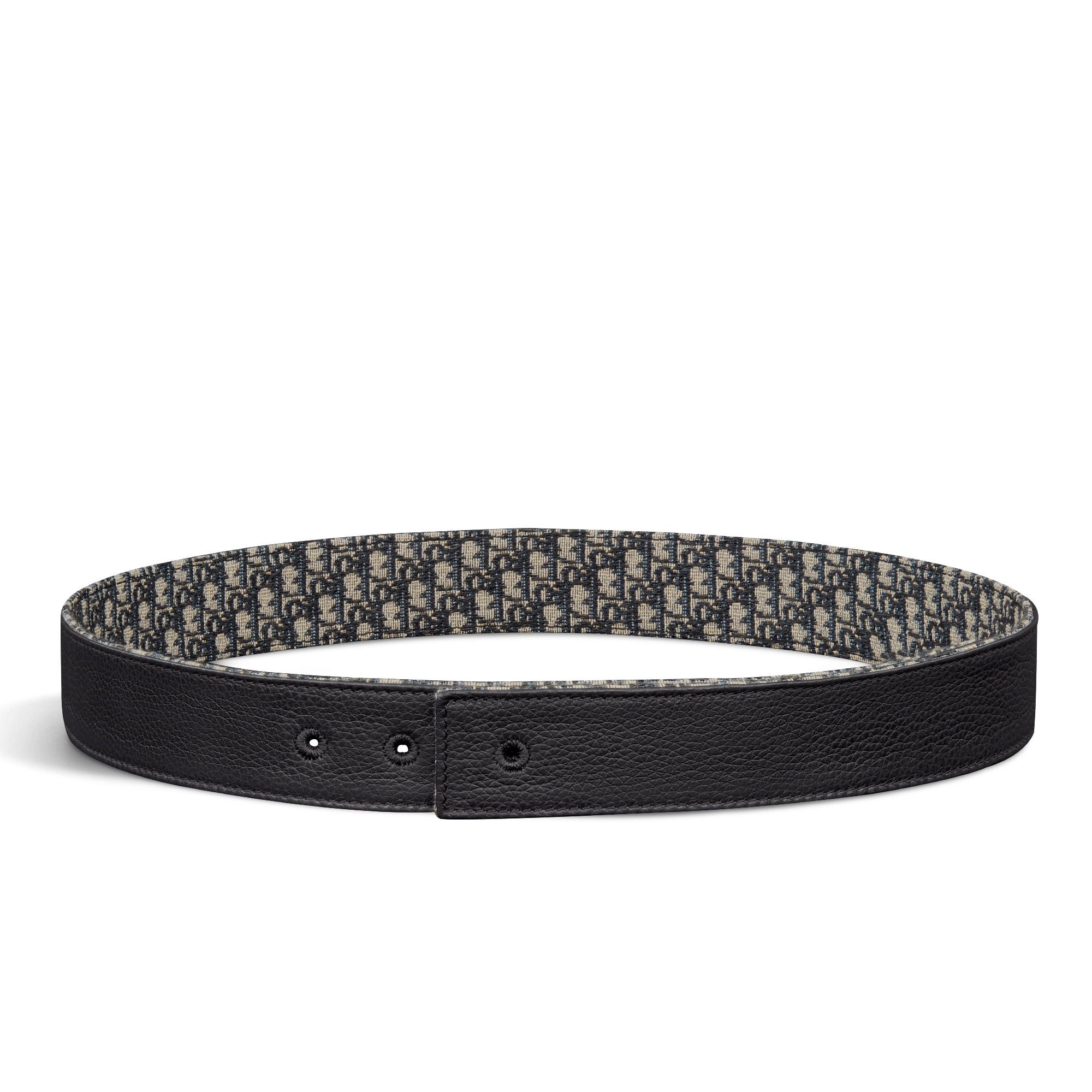 双面腰带 35 毫米黑色粒面牛皮革米色和黑色超迷你 Oblique 印花 E07