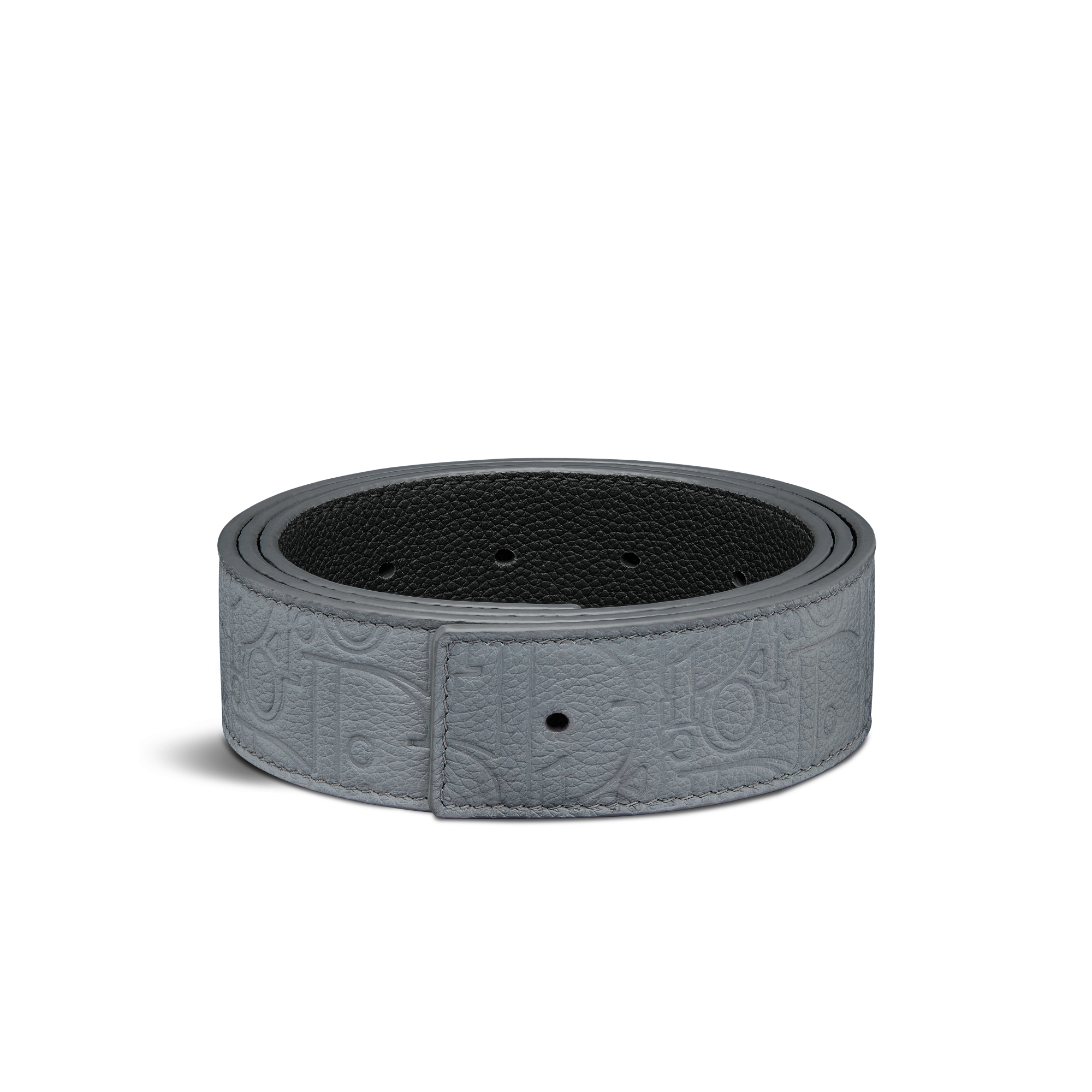 双面腰带 35 毫米深灰色 Dior Gravity 印花效果皮革和深灰色光滑牛皮革 E03