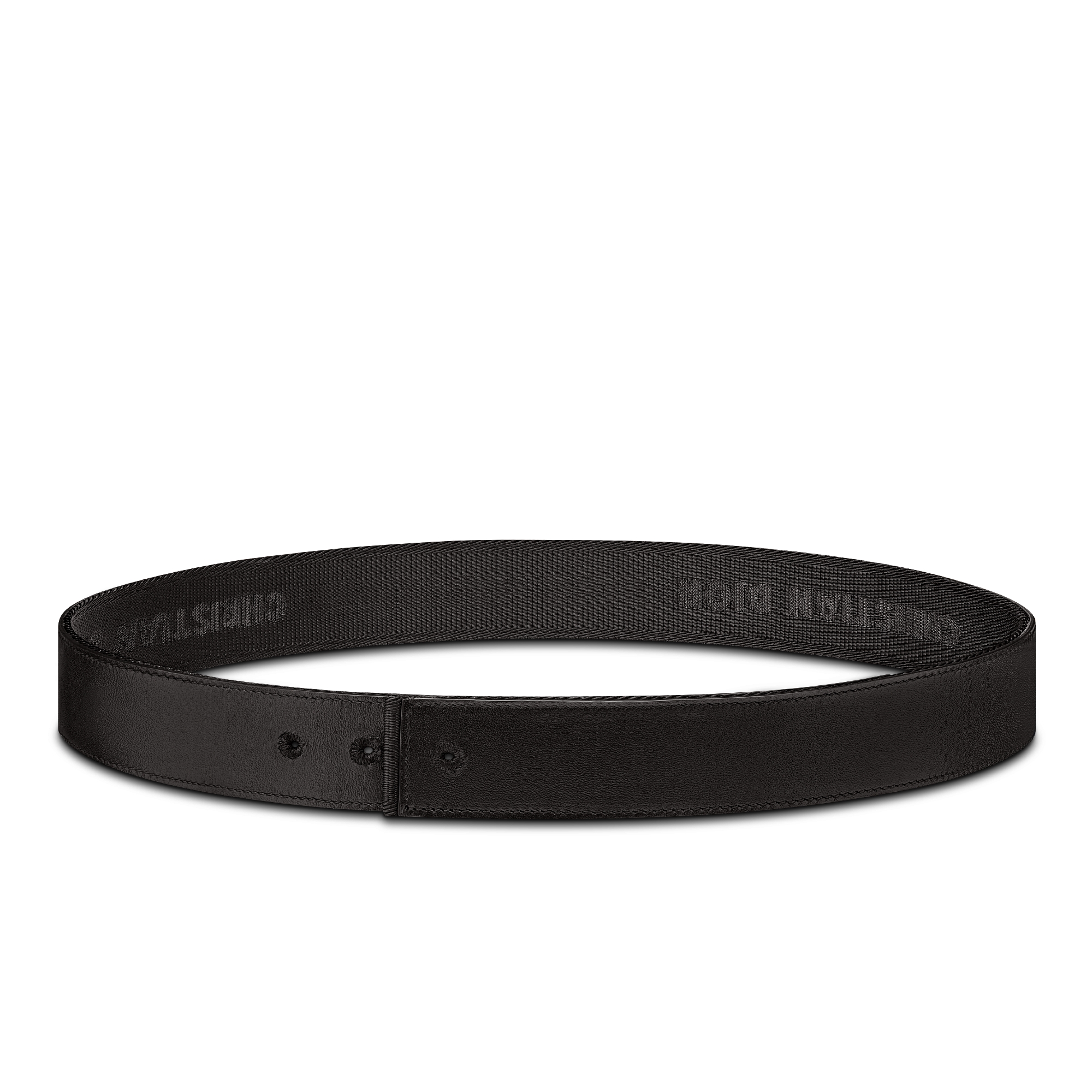 双面腰带 35 毫米黑色 Christian Dior 尼龙提花面料和黑色光滑牛皮革 E07