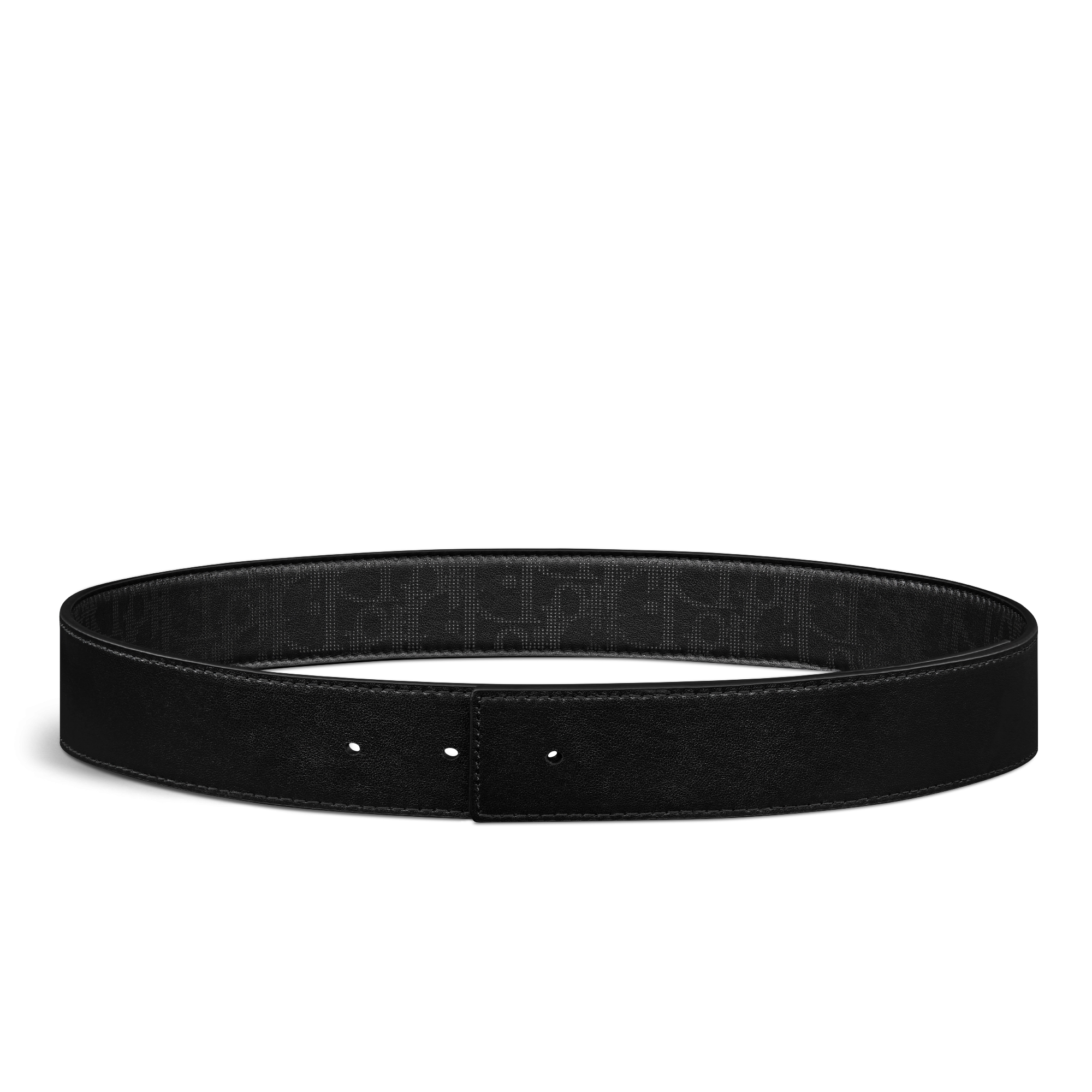 双面腰带 35 毫米黑色 Oblique Galaxy 印花效果皮革和黑色光滑牛皮革 E07