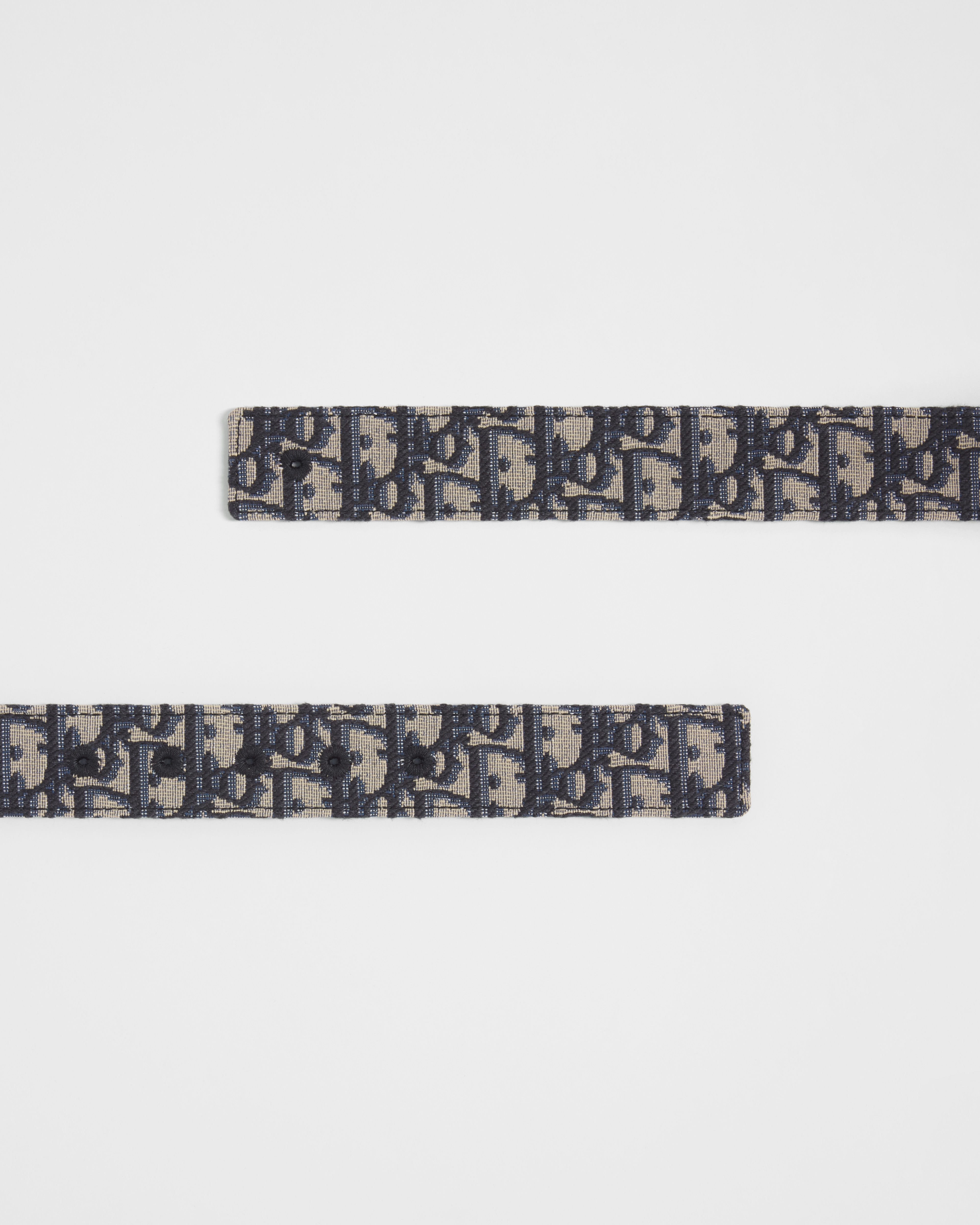 双面腰带 35 毫米米色和黑色 Oblique 印花面料和黑色粒面牛皮革 E06