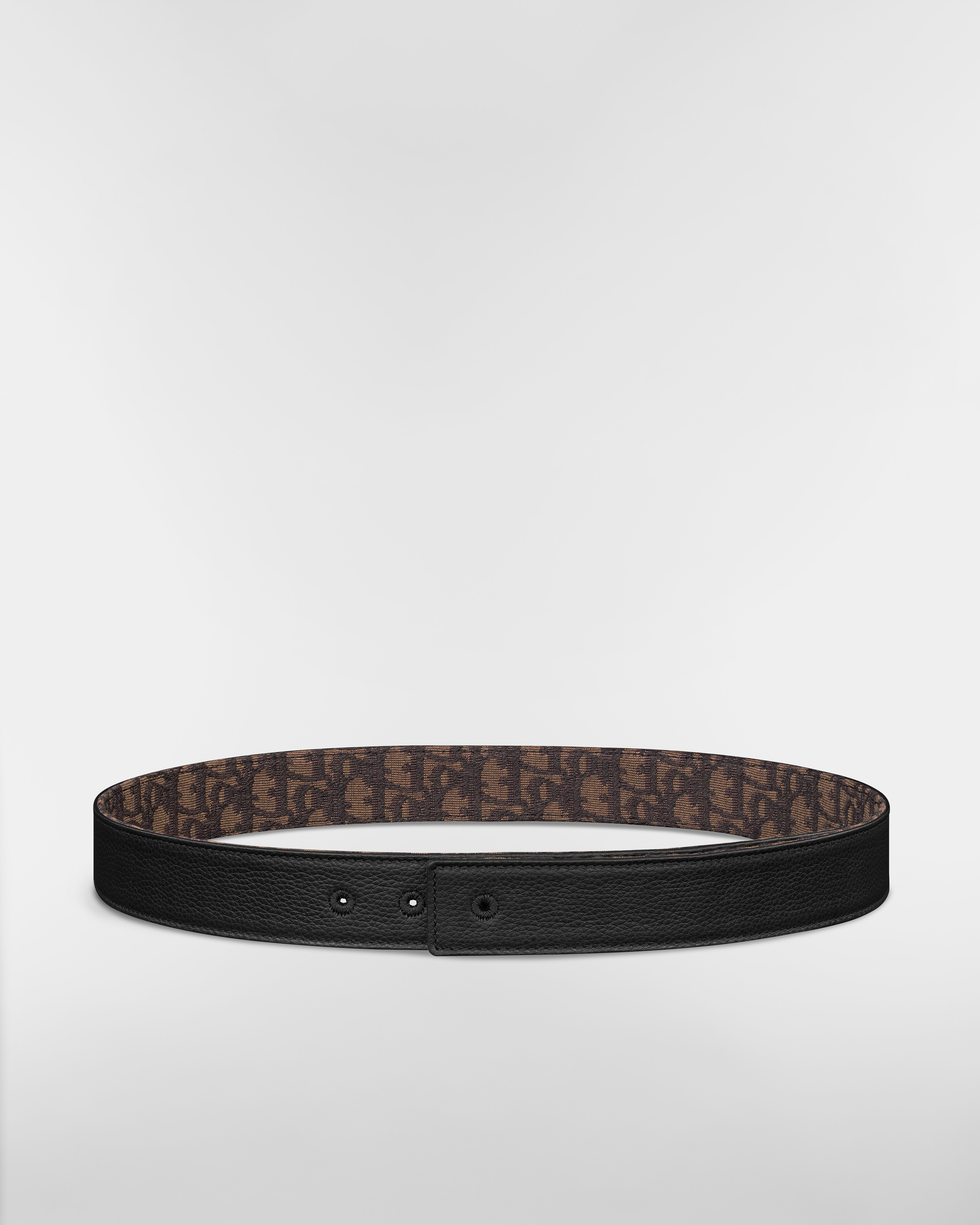 双面腰带 35 毫米棕色 Oblique 印花面料和黑色粒面牛皮革 E07