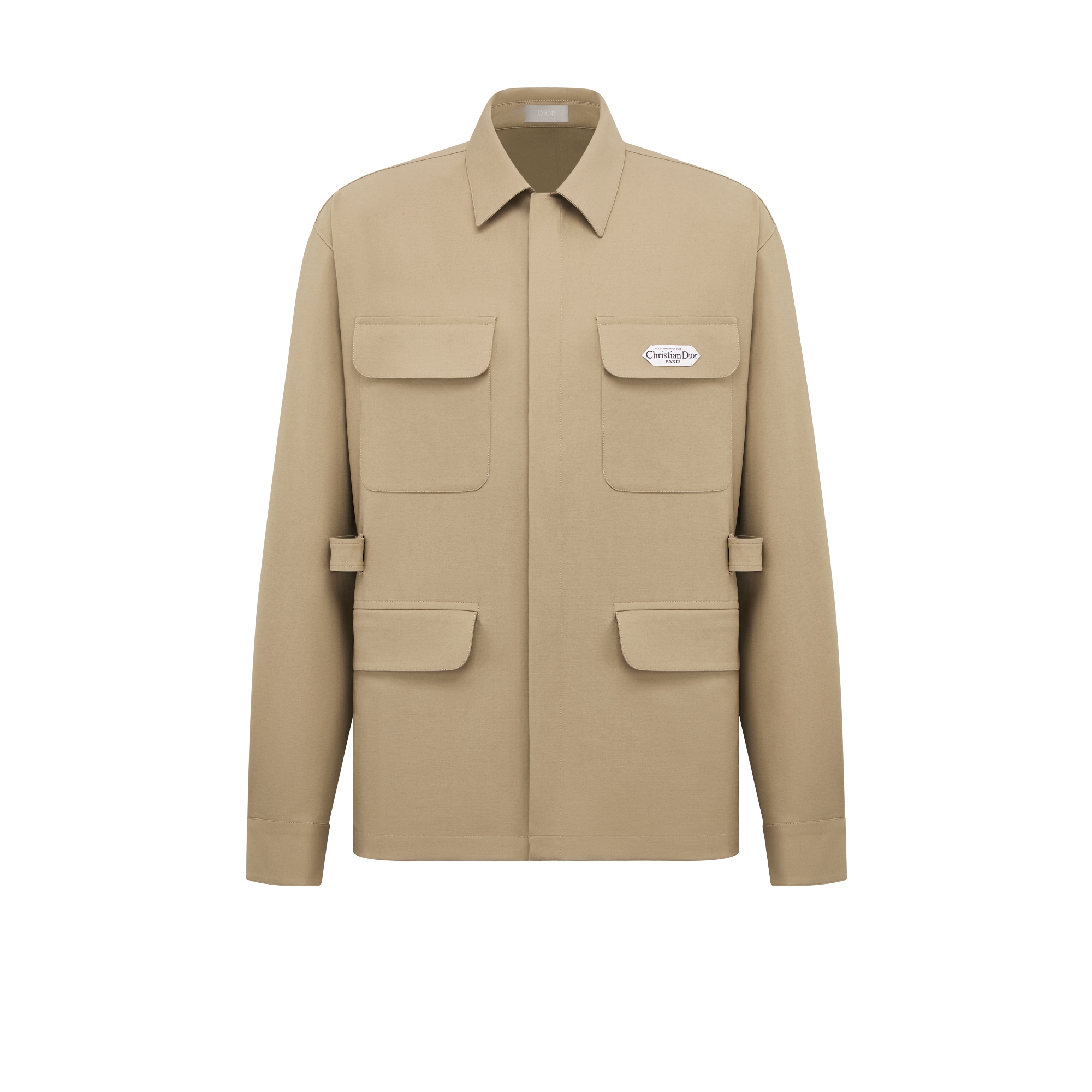猎装风格衬衫 米色双面棉质混纺缎面 Christian Dior Paris 标签 E01