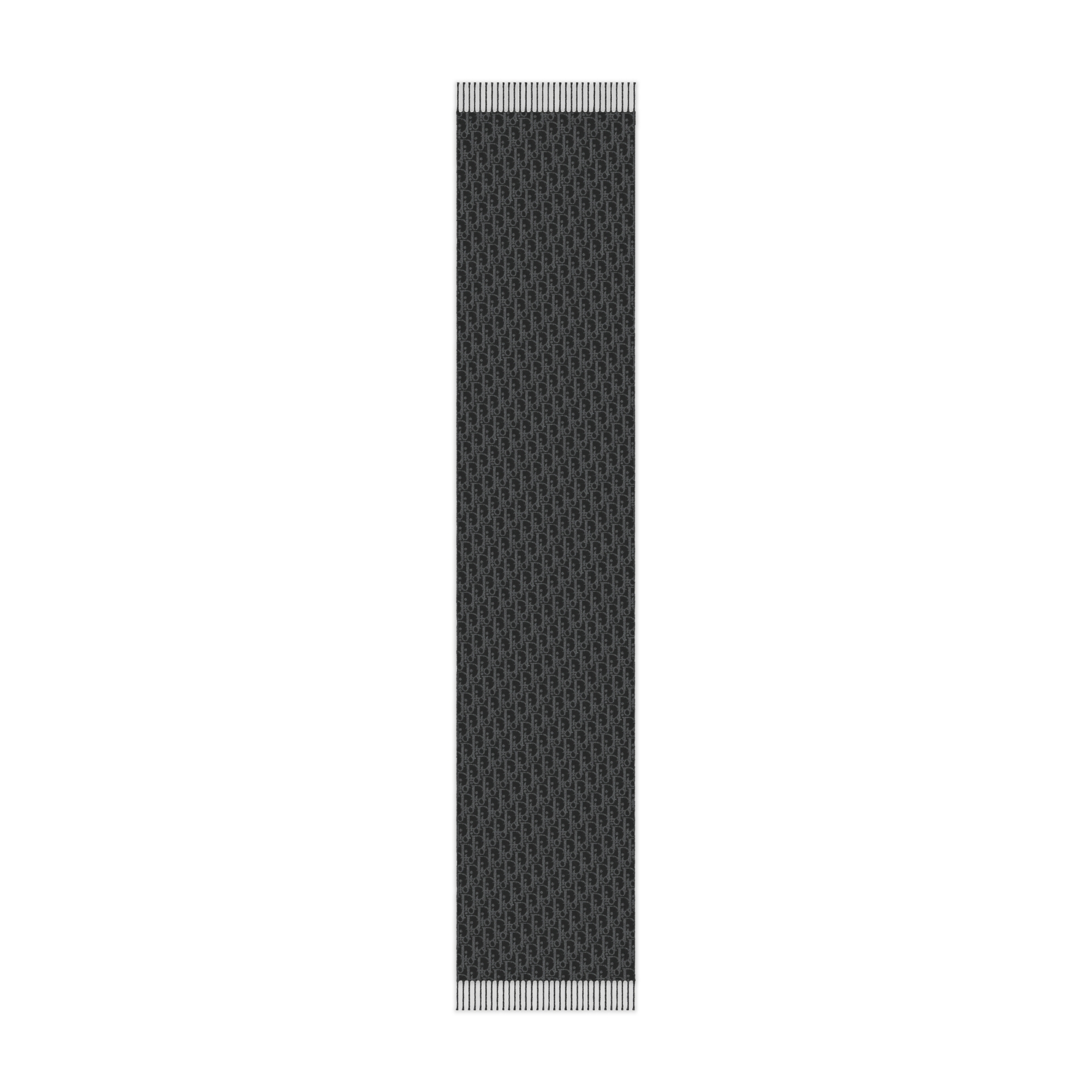 双面围巾 黑色和深灰色绵羊毛和山羊绒混纺面料 Oblique 印花 E07