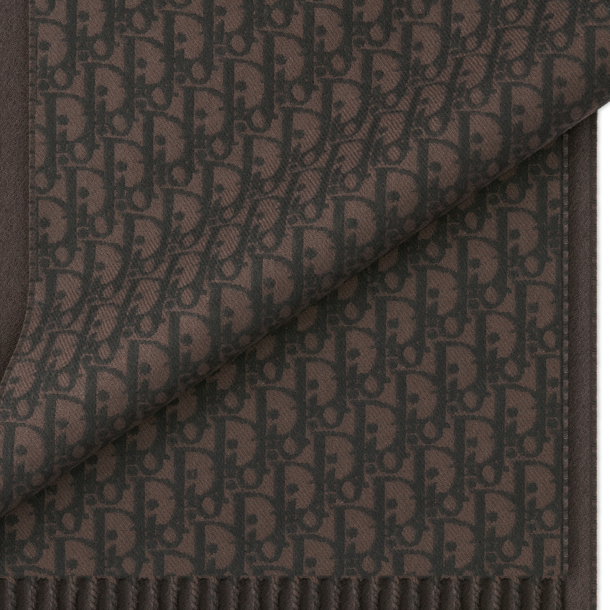 双面围巾 棕色和黑色绵羊毛和山羊绒混纺面料 Oblique 印花 E09