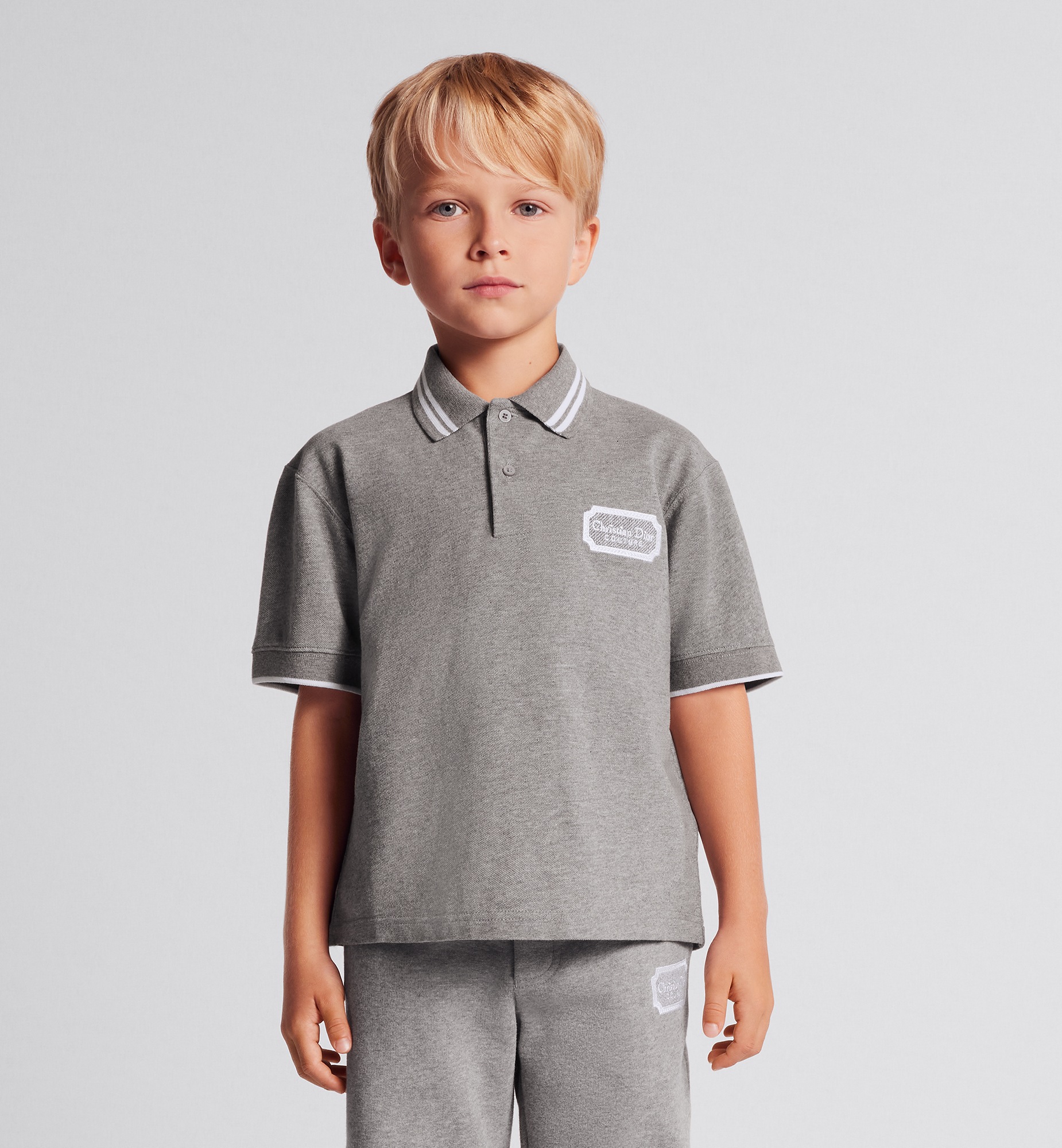 儿童 Polo 衫 灰色棉质珠地布 Christian Dior Couture 刺绣 E11