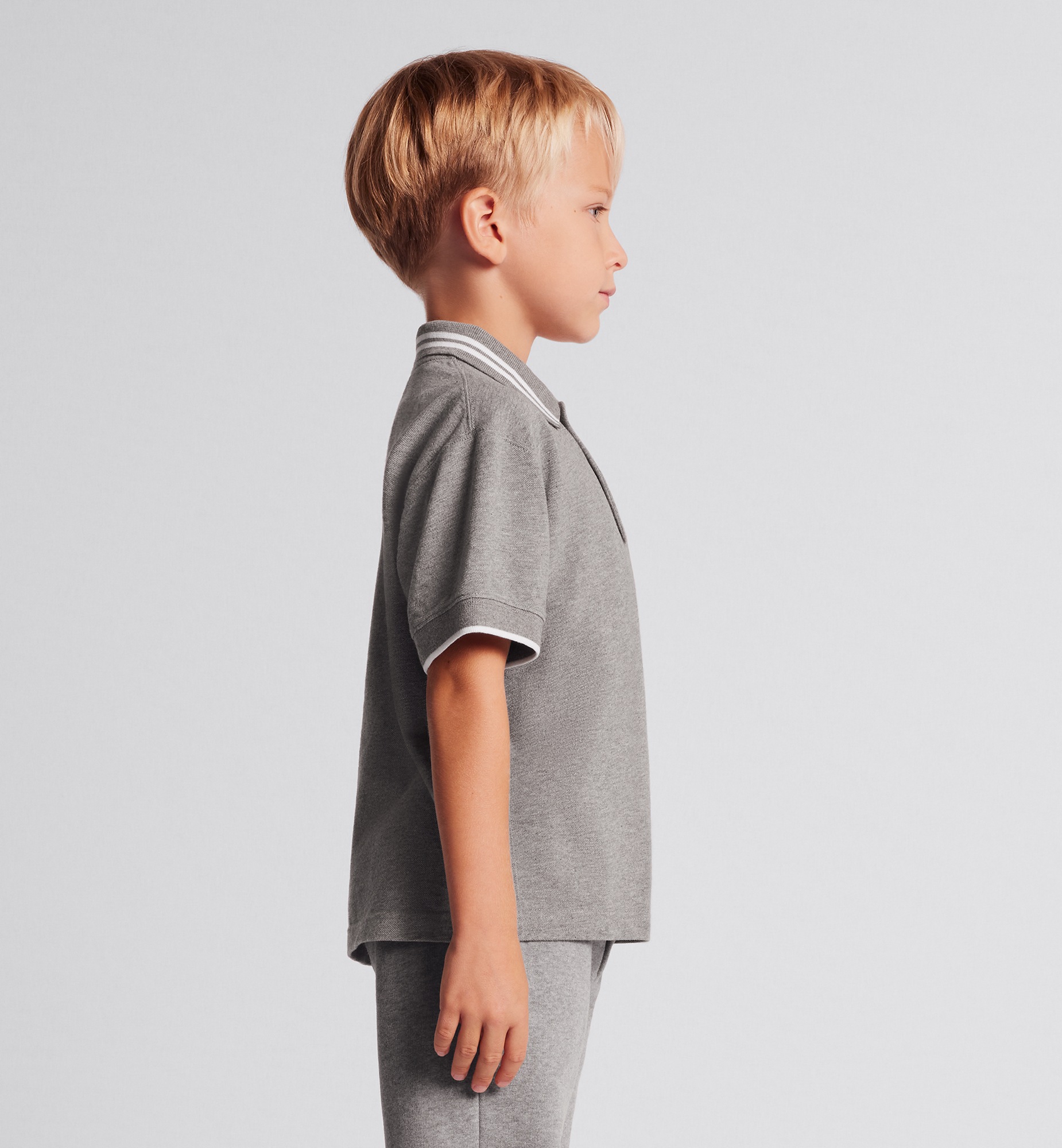 儿童 Polo 衫 灰色棉质珠地布 Christian Dior Couture 刺绣 E12