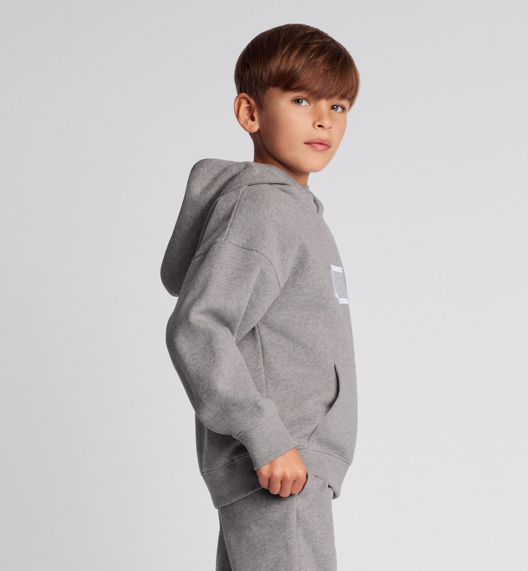 儿童连帽运动衫灰色棉质起绒面料Christian Dior Couture 刺绣| DIOR