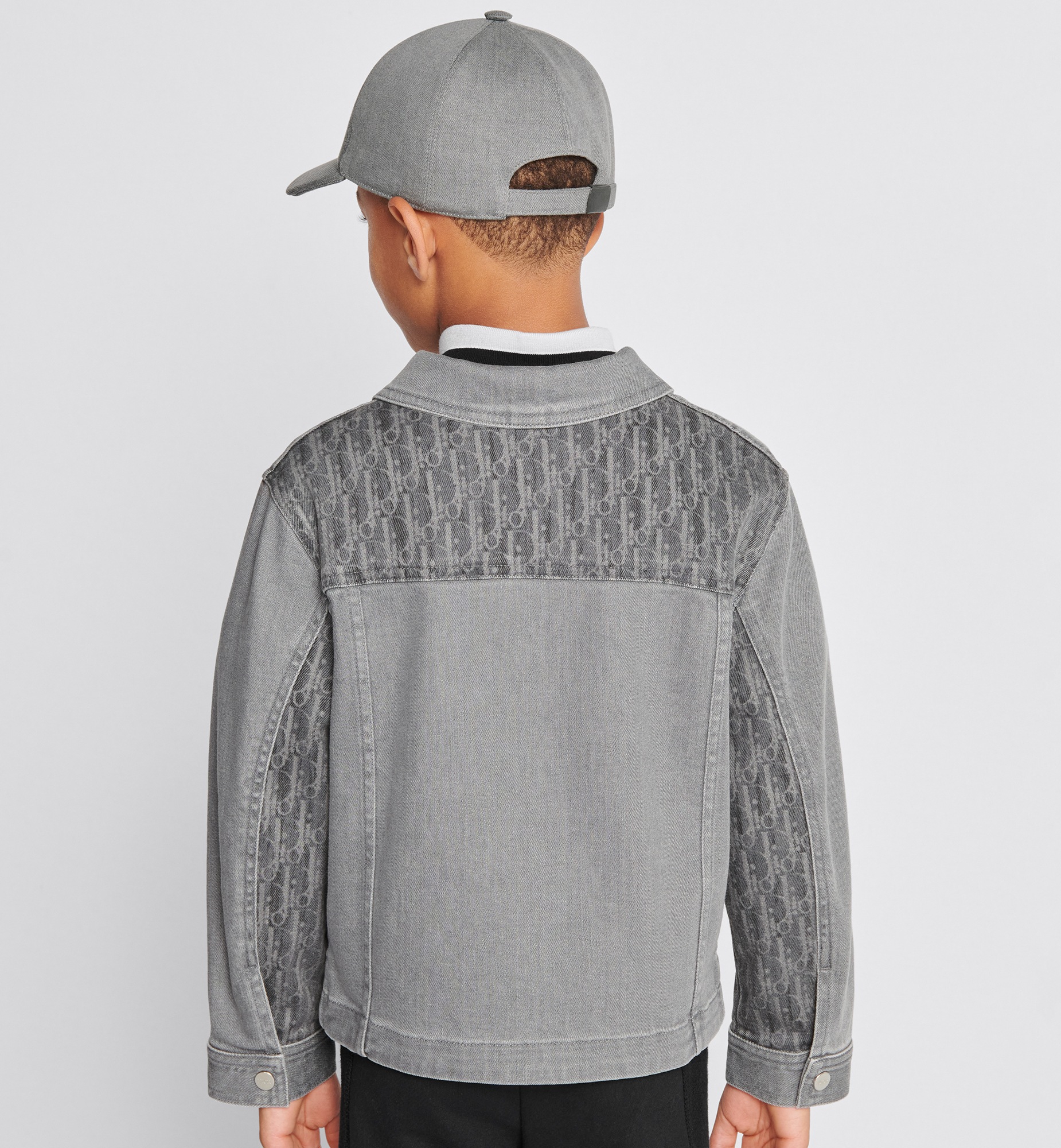 儿童夹克 灰色石洗棉质牛仔布 Oblique 印花 E12