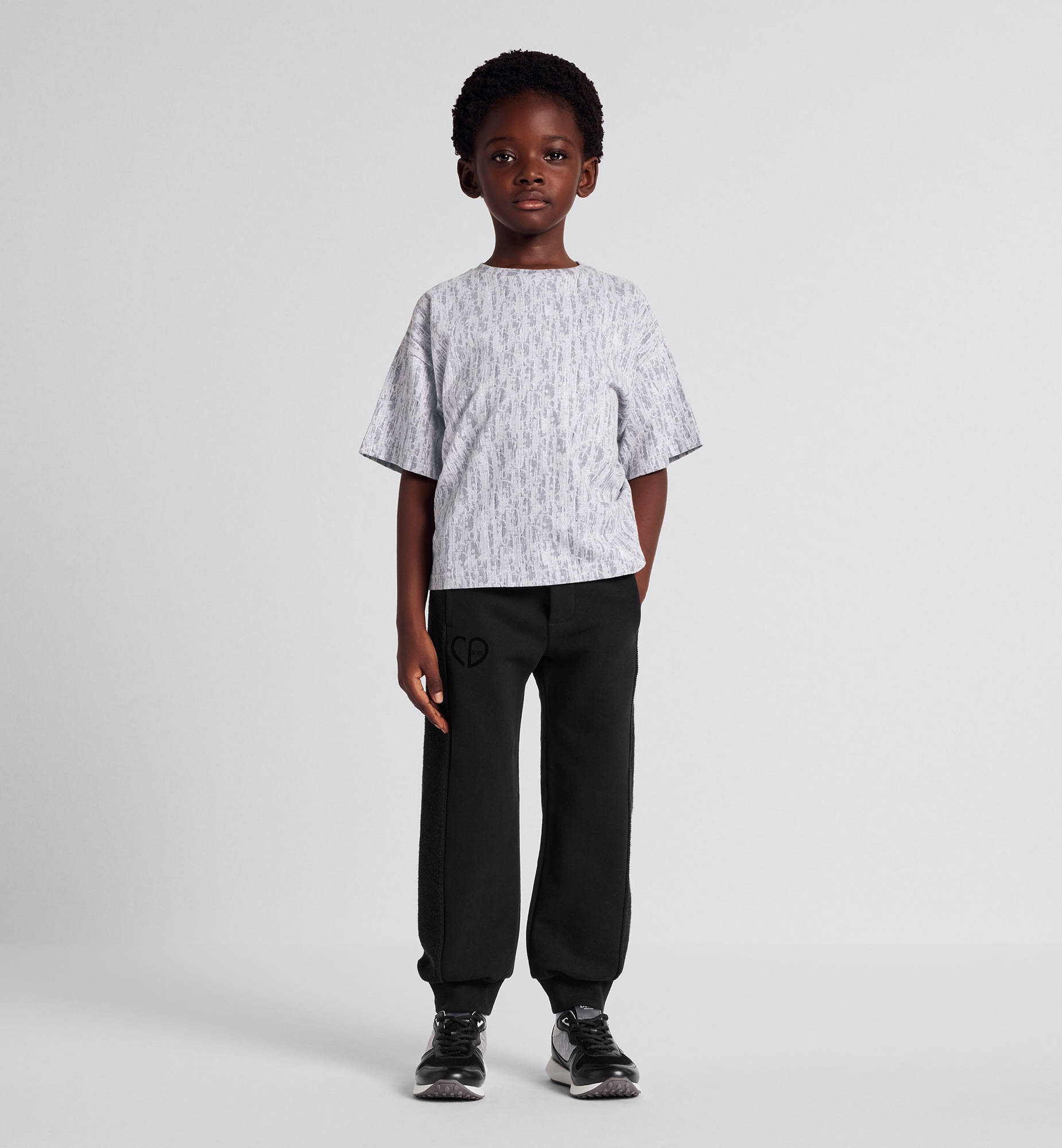 儿童 T 恤 灰色棉质平纹针织面料 Oblique 印花迷彩效果 E11