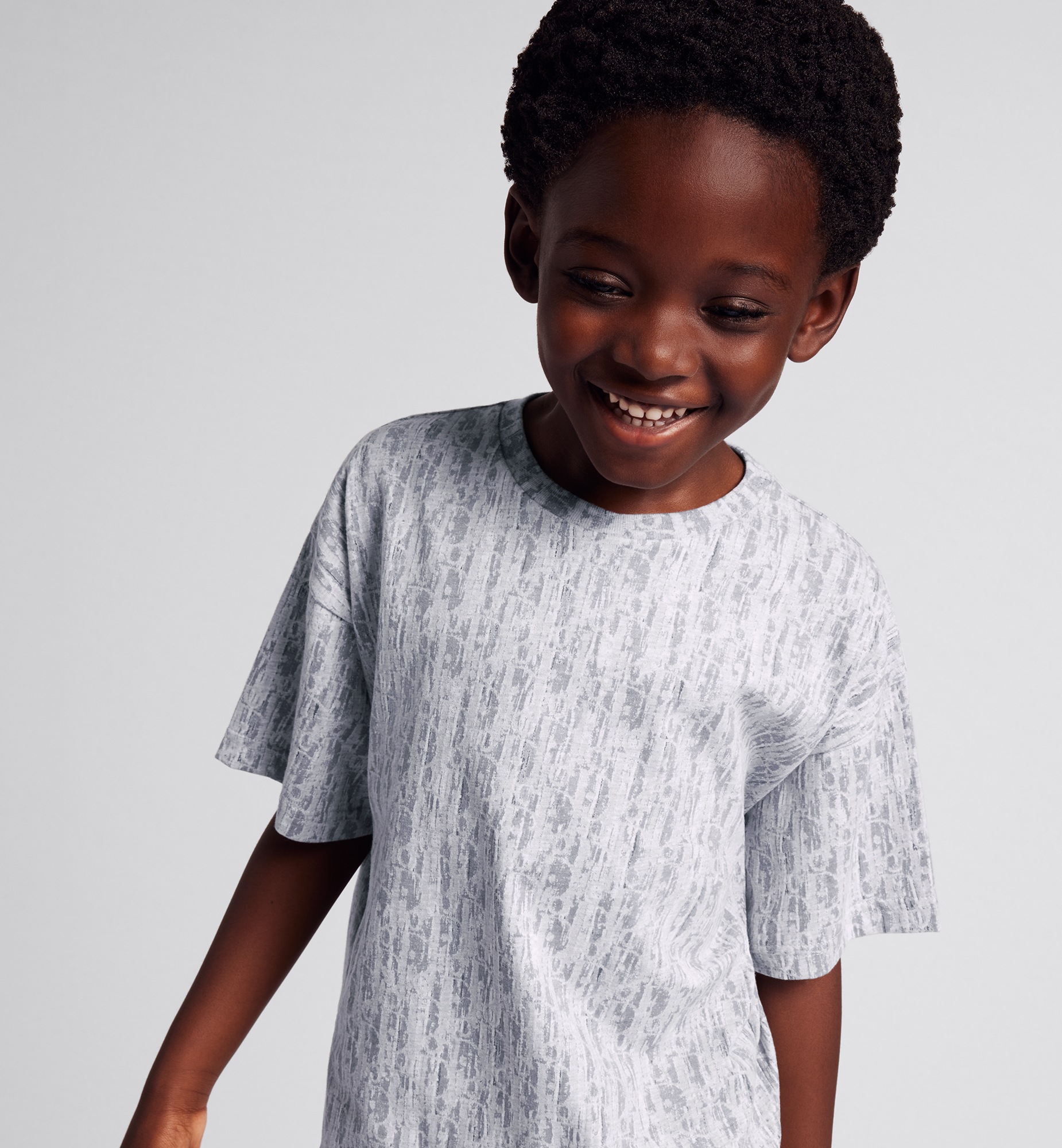 儿童 T 恤 灰色棉质平纹针织面料 Oblique 印花迷彩效果 E13