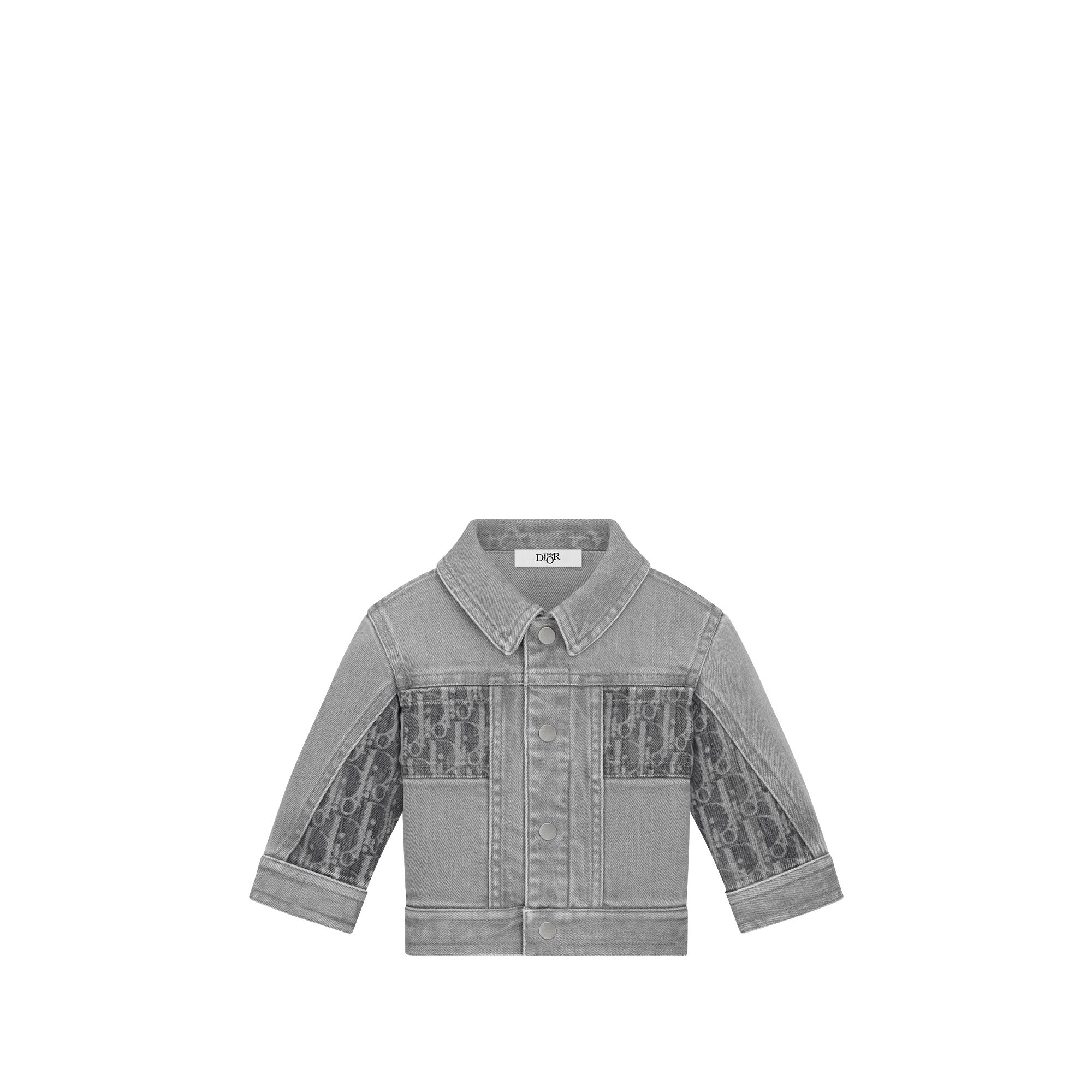 婴幼儿夹克 灰色棉质混纺牛仔面料 Oblique 印花水洗效果 E01
